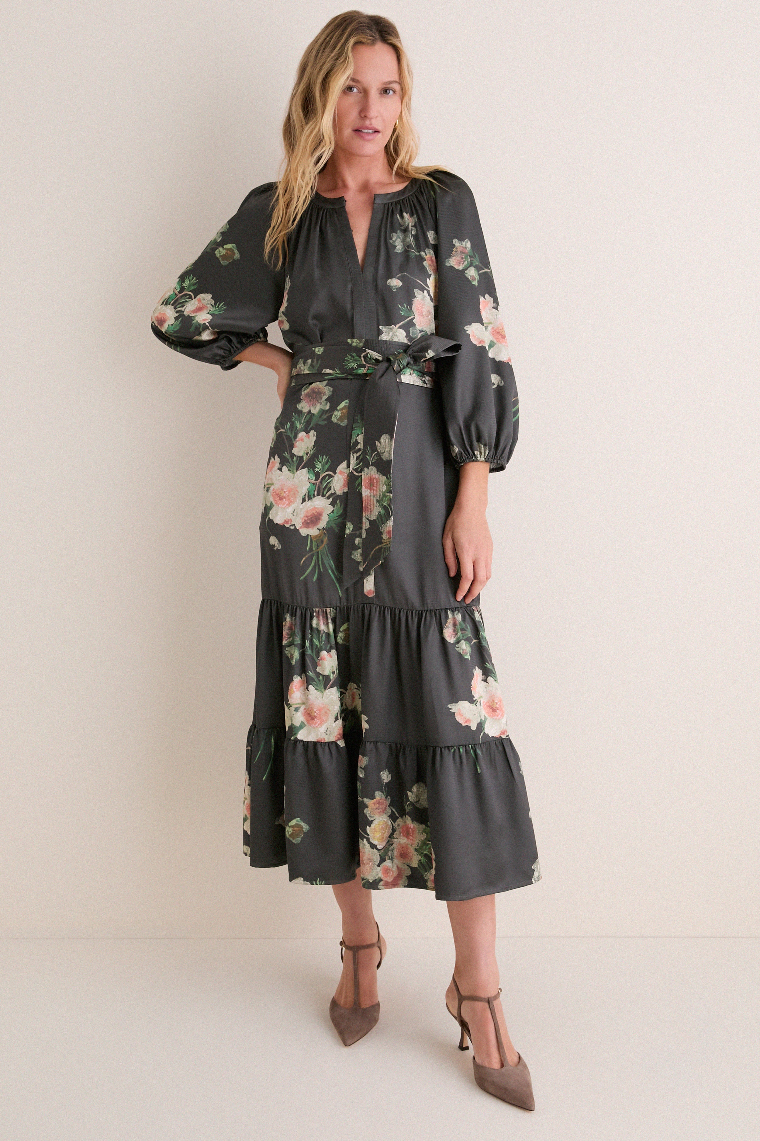 Onyx Rose Hammered Satin Lyles Dress