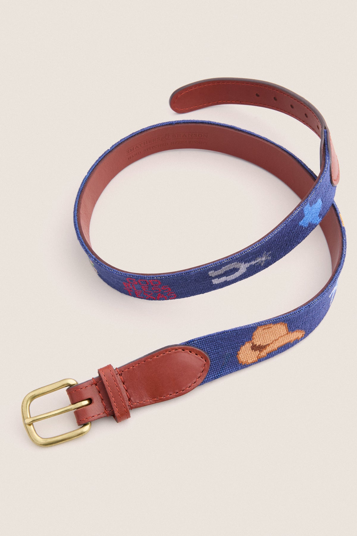 Navy Texas Life Needlepoint Belt