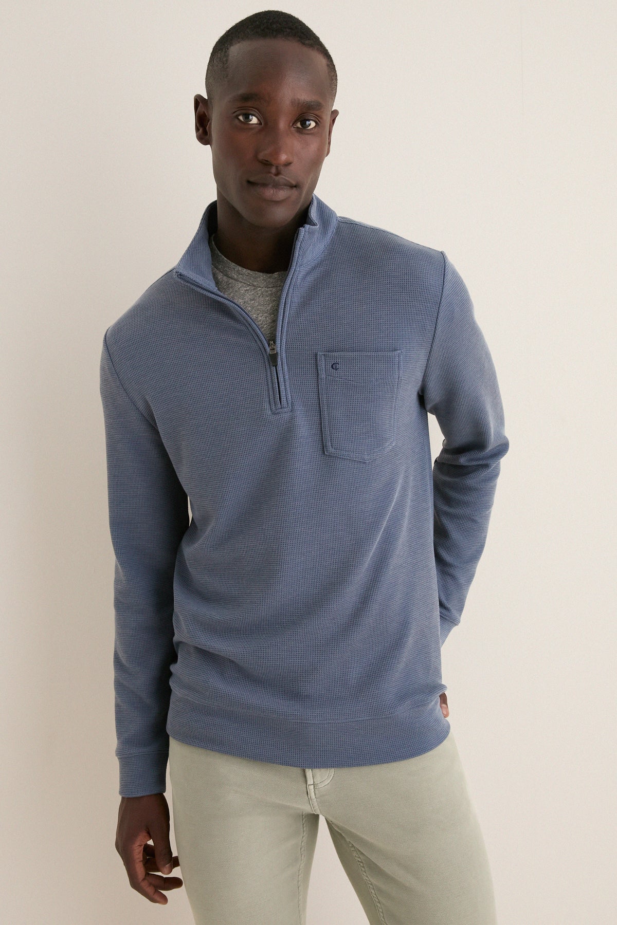 Navy Waffle Stretch Quarter Zip