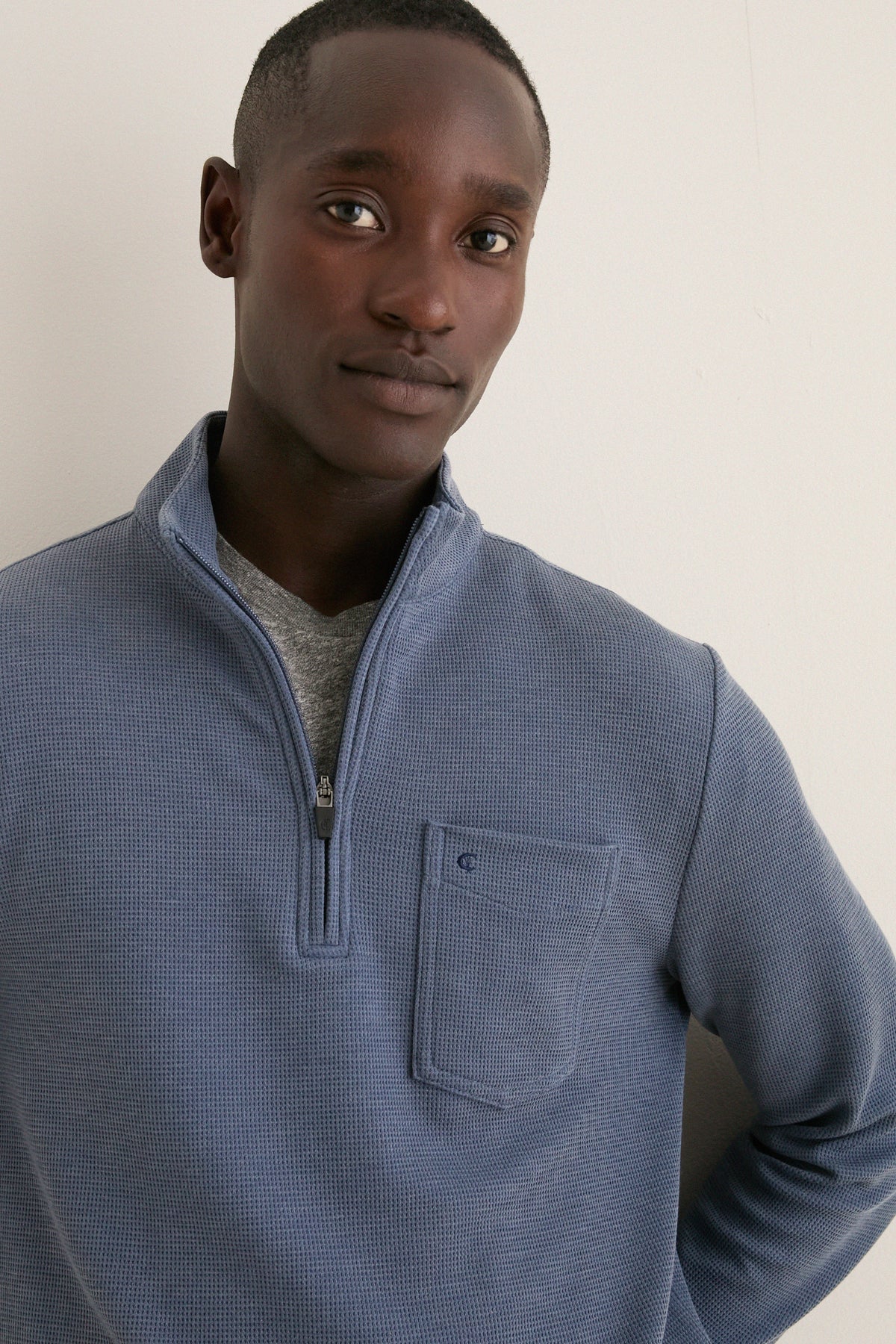 Navy Waffle Stretch Quarter Zip