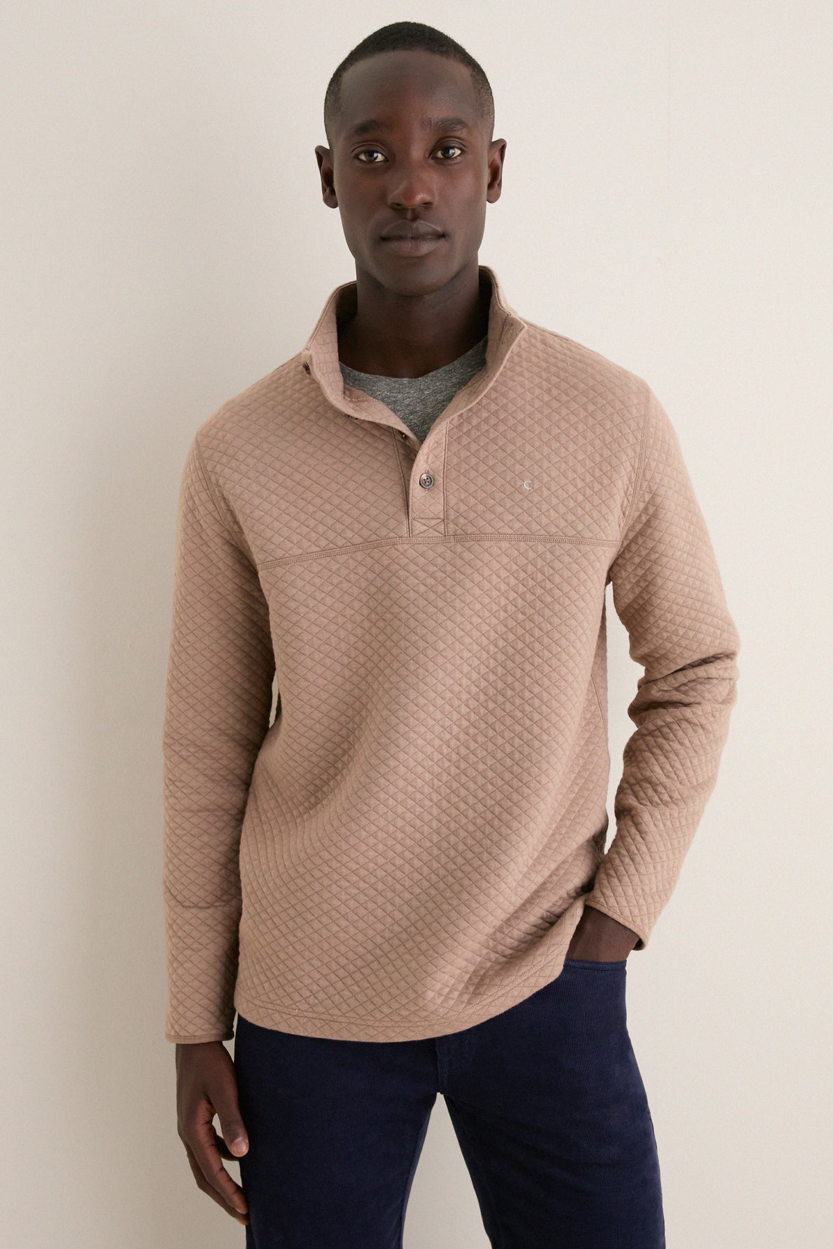 Heather Sand Quilted Pullover
