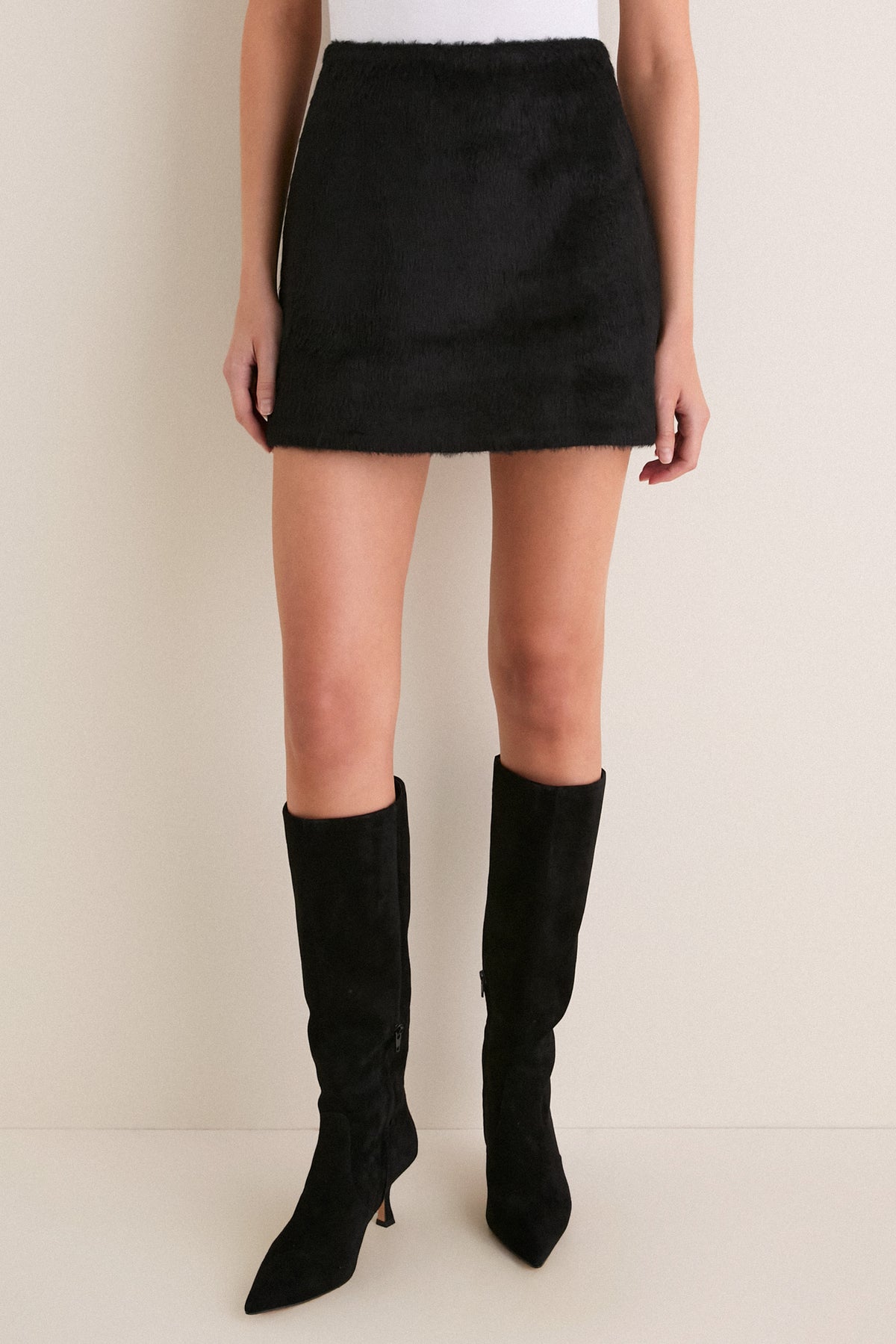 Black Pony Hair Meg A-Line Mini Skirt