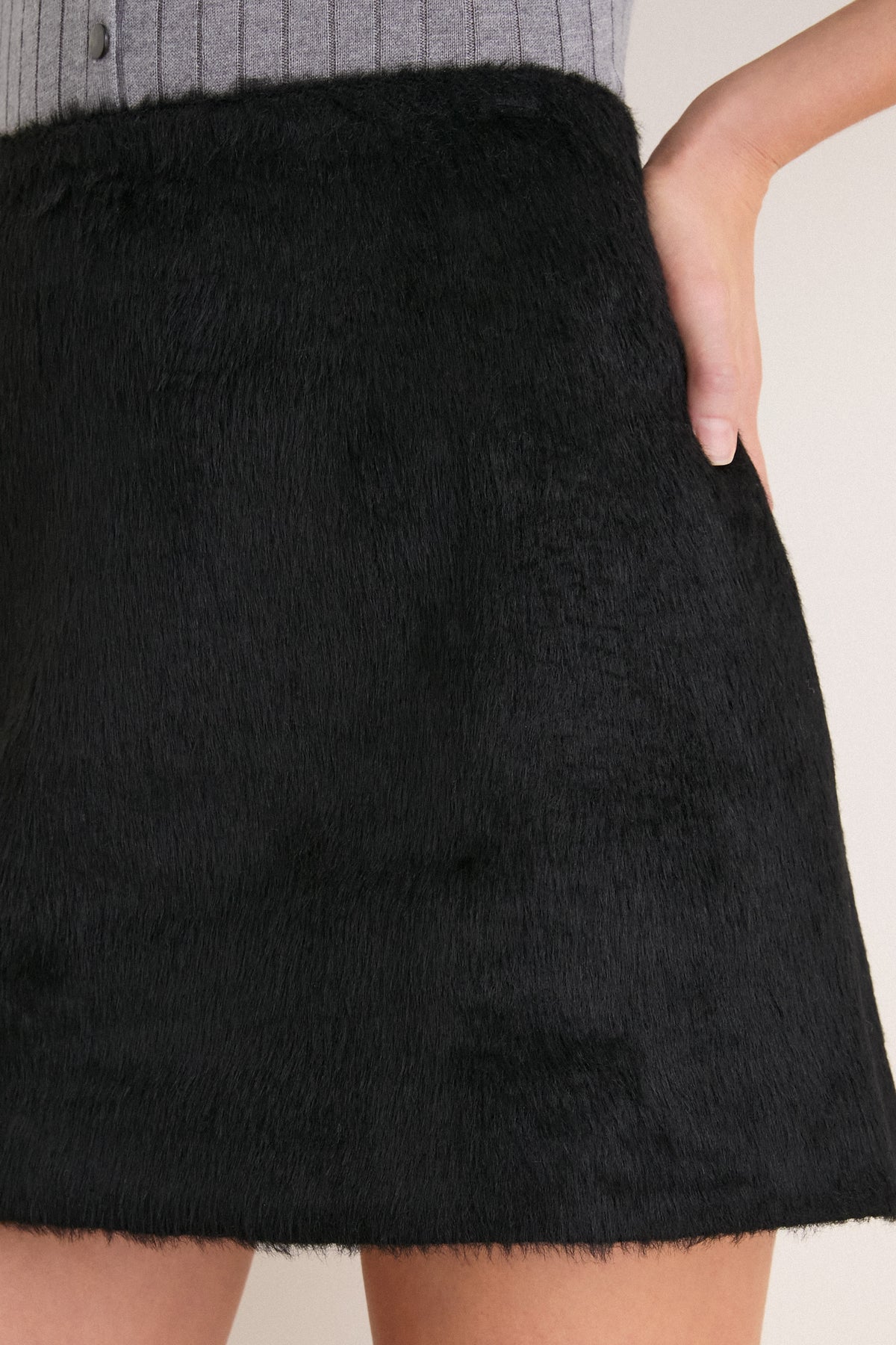 Black Pony Hair Meg A-Line Mini Skirt