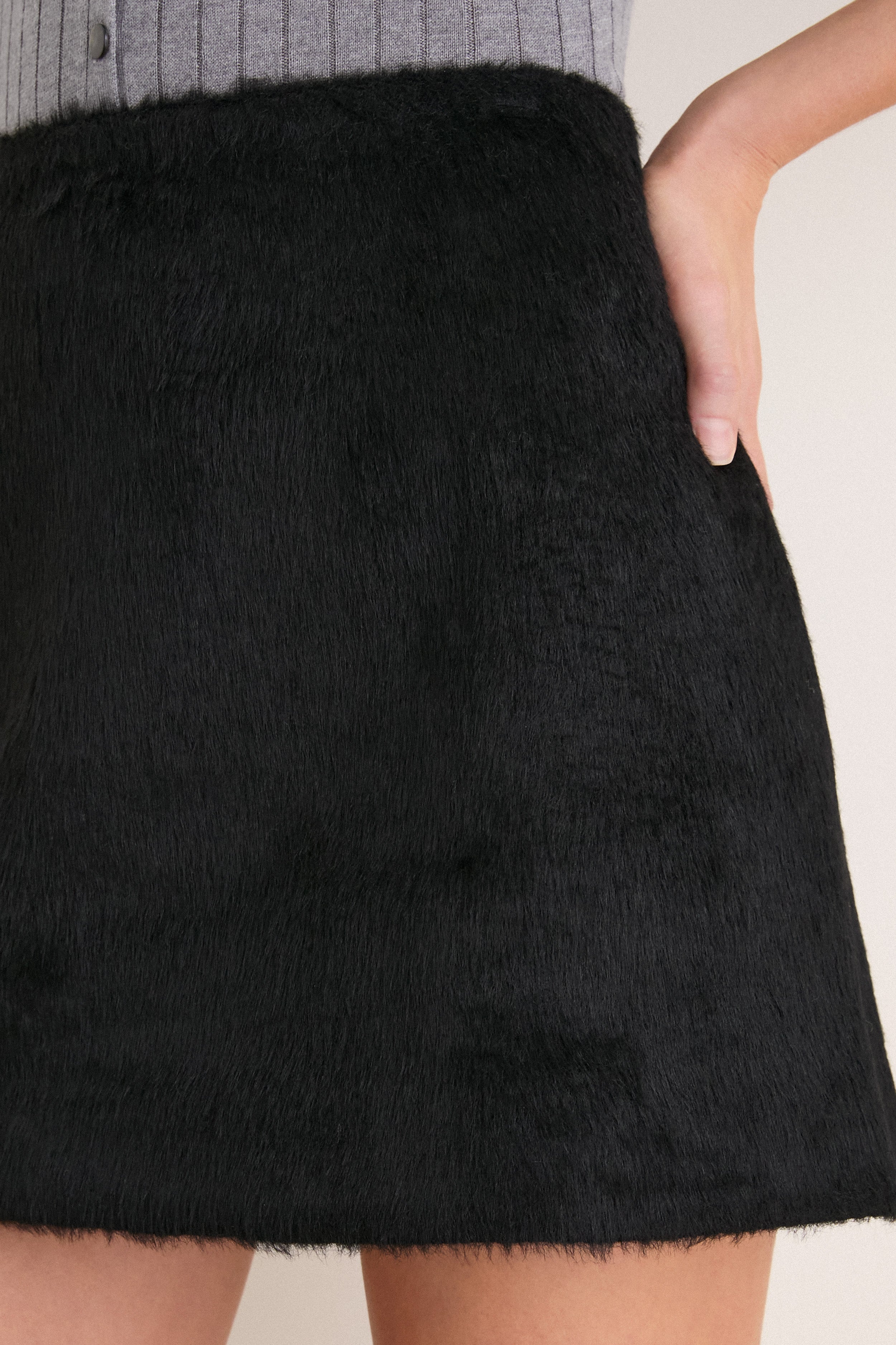 Black Pony Hair Meg A-Line Mini Skirt