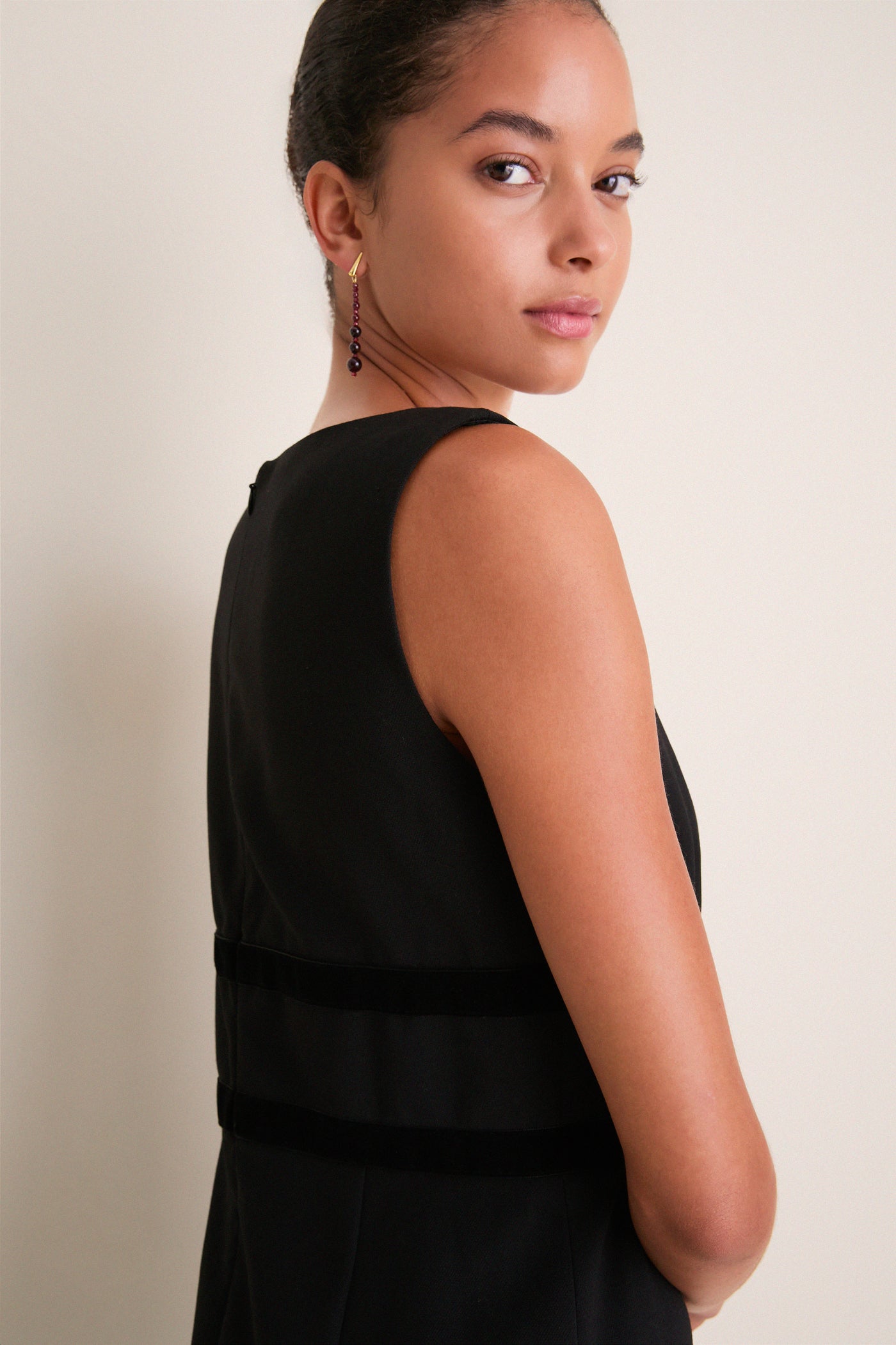 Black Wool Bow Detailed Natalie Dress