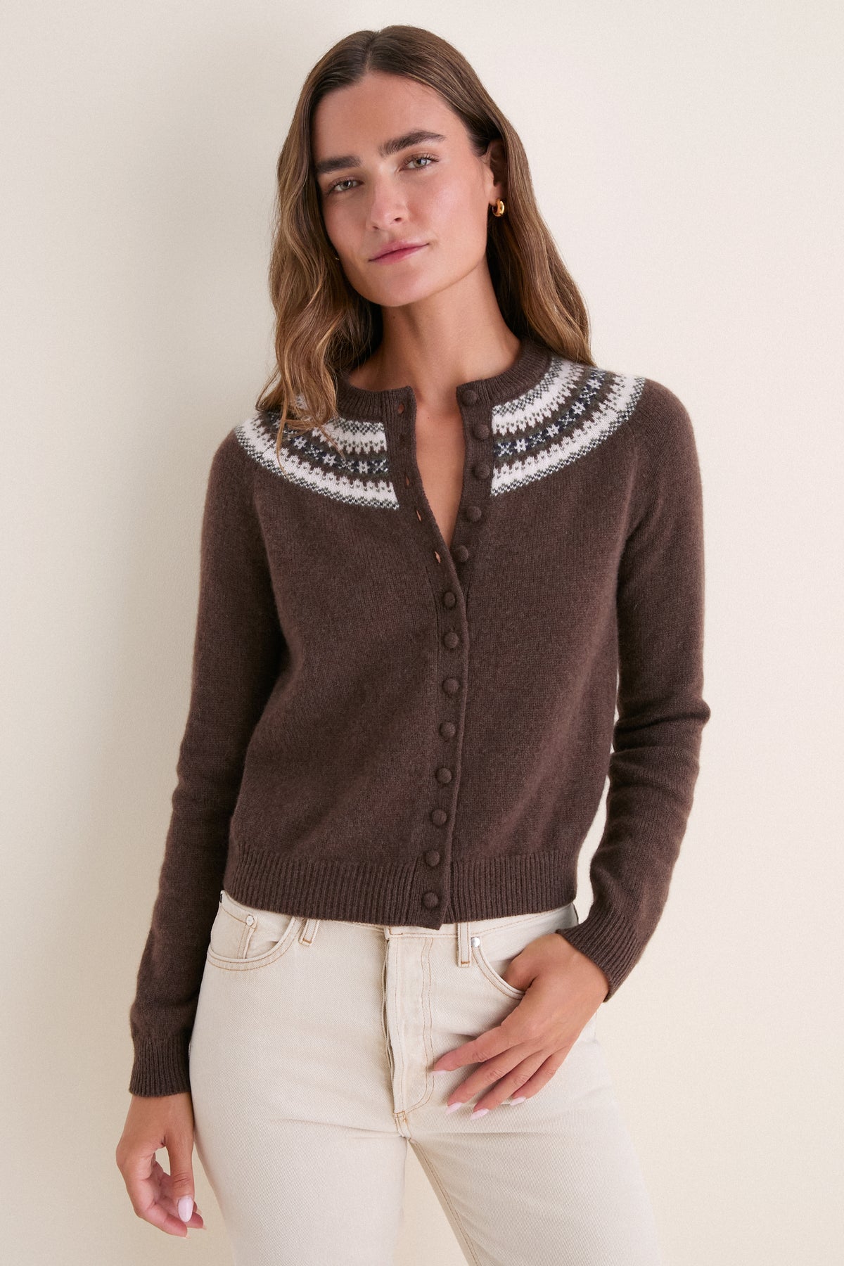 Chocolate Fair Isle Cashmere Moritz Cardigan