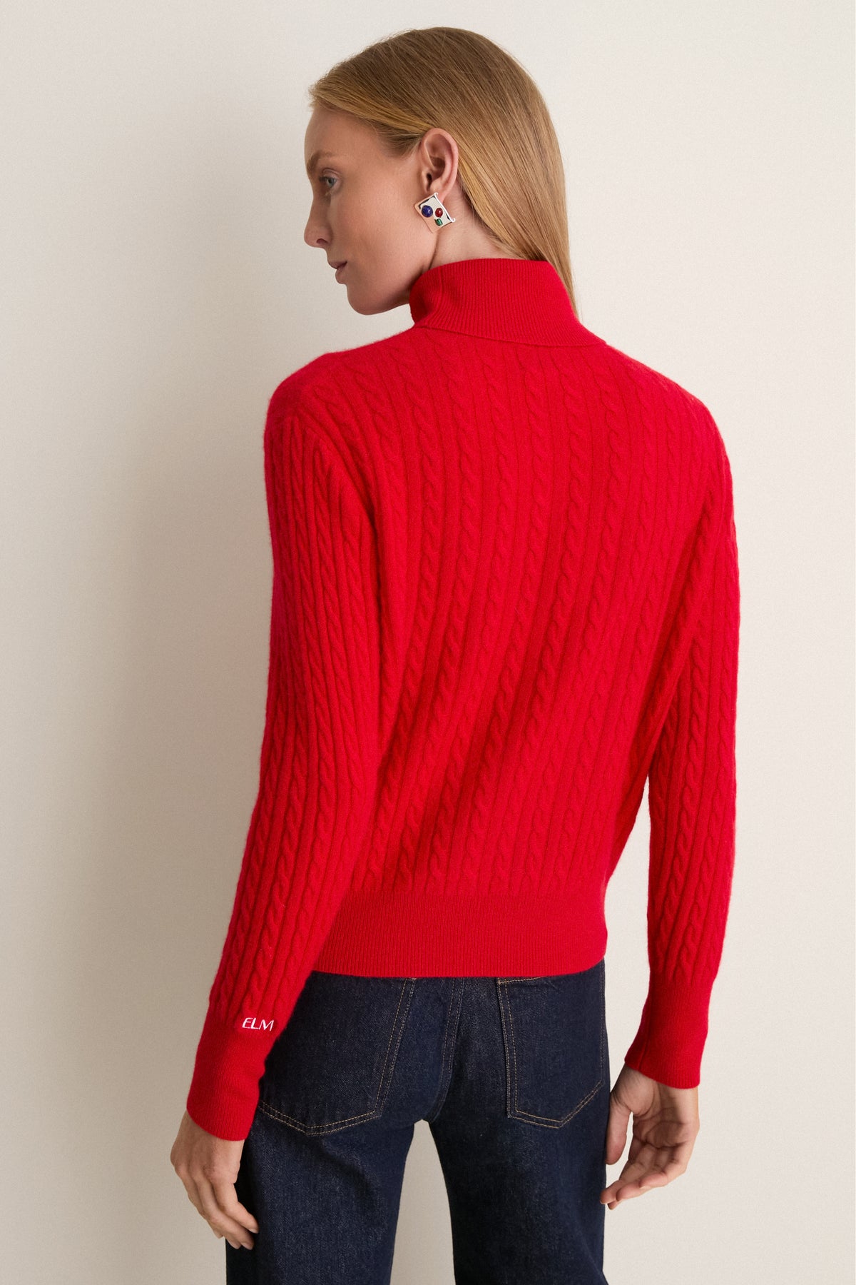 Apple Red Cropped Cable Cashmere Clara Turtleneck
