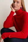 Apple Red Cropped Cable Cashmere Clara Turtleneck