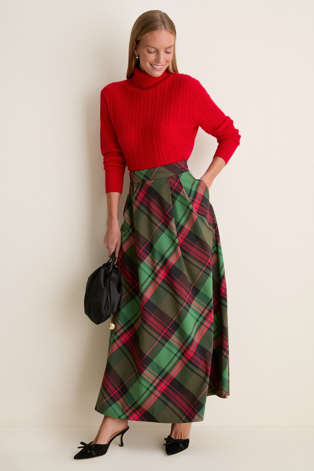 Apple Red Cropped Cable Cashmere Clara Turtleneck