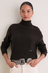 Brown Cropped Cable Cashmere Clara Turtleneck
