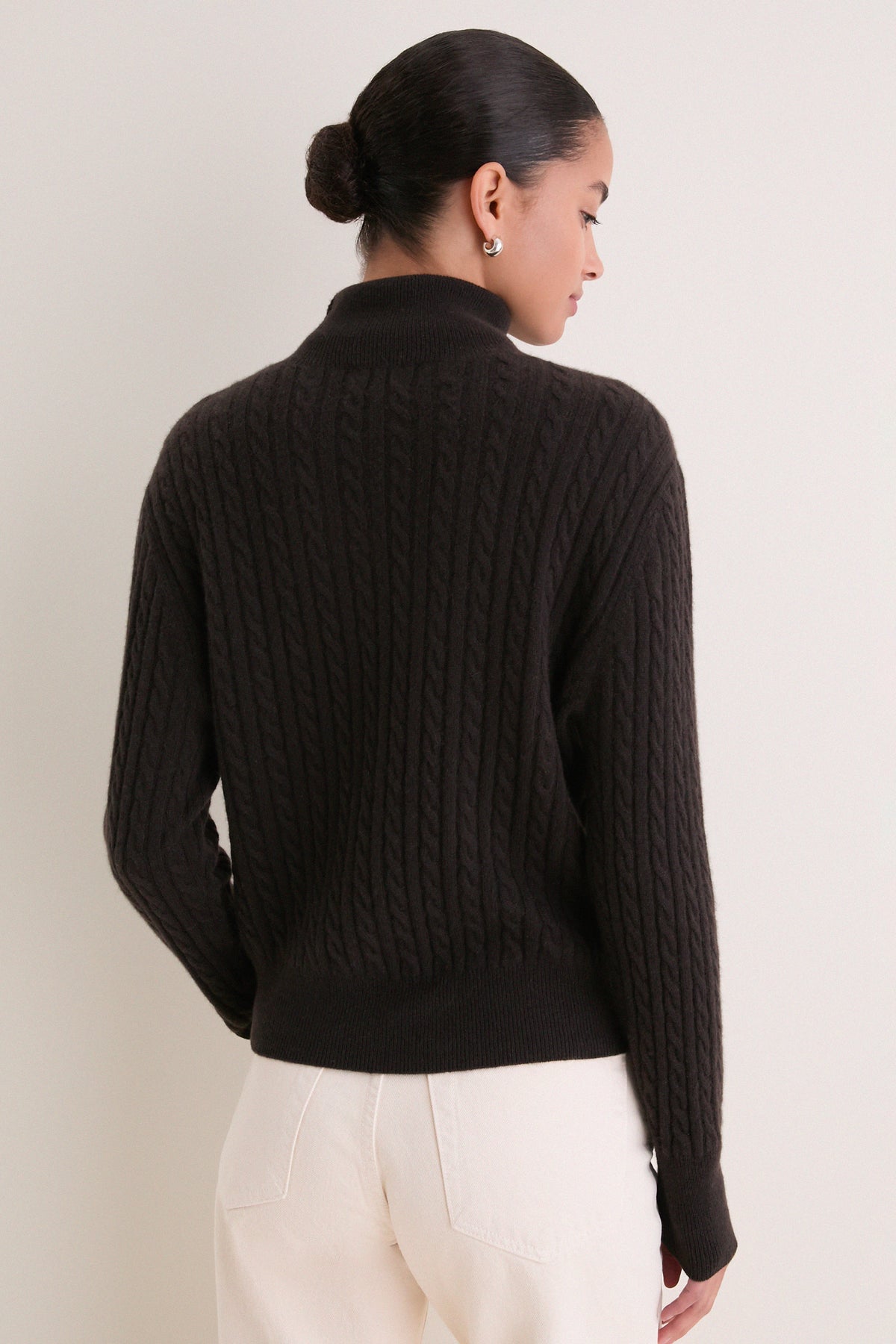Brown Cropped Cable Cashmere Clara Turtleneck