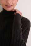 Brown Cropped Cable Cashmere Clara Turtleneck