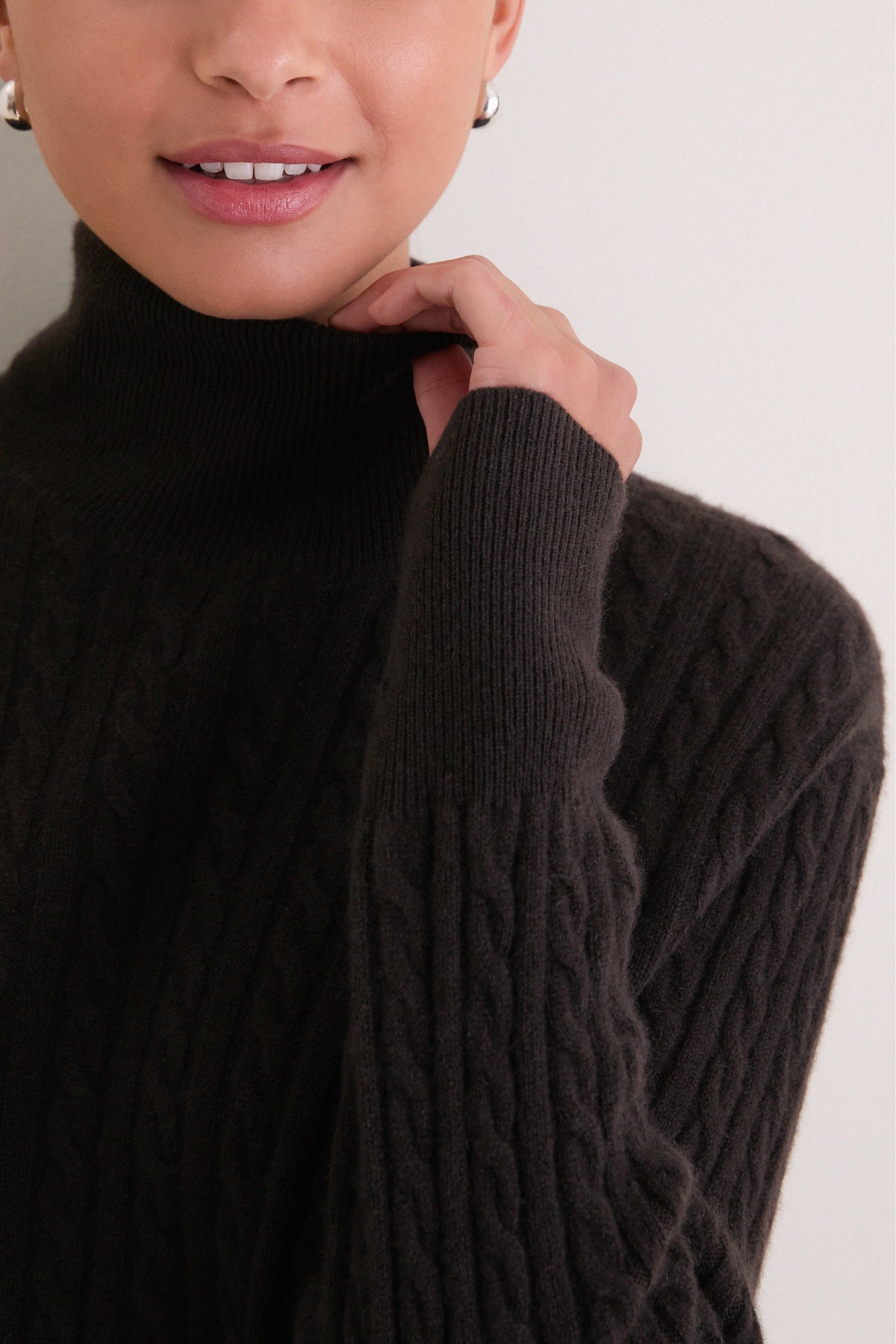 Brown Cropped Cable Cashmere Clara Turtleneck