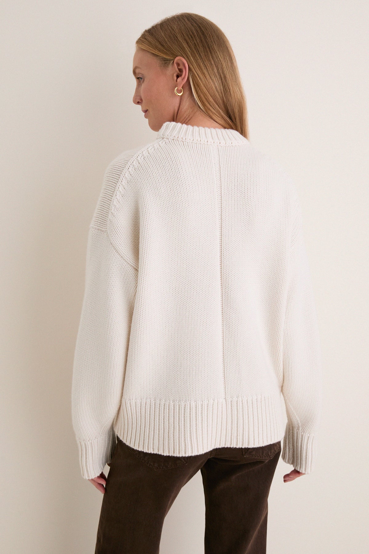 Ivory Genvieve Cashmere Wool Blend Crewneck Sweater