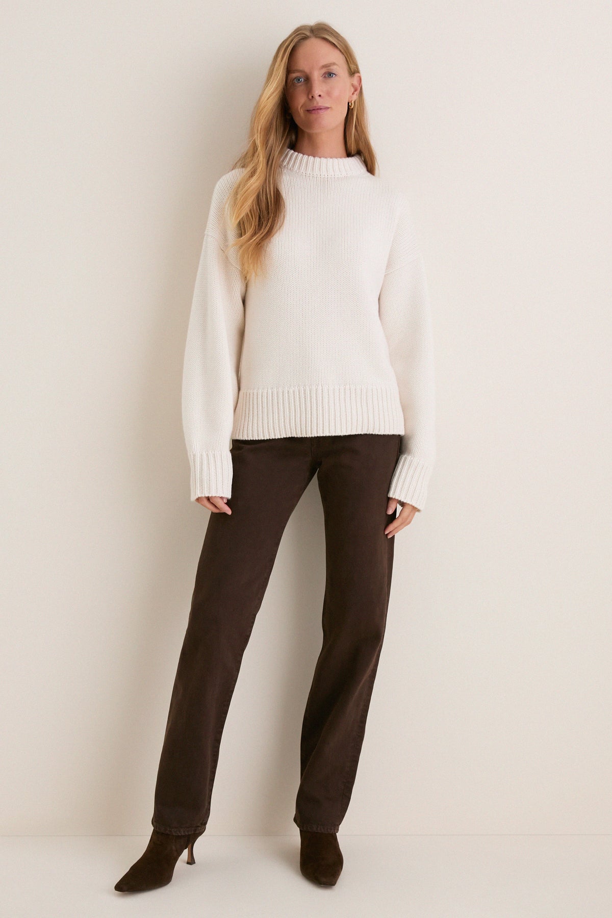 Ivory Genvieve Cashmere Wool Blend Crewneck Sweater