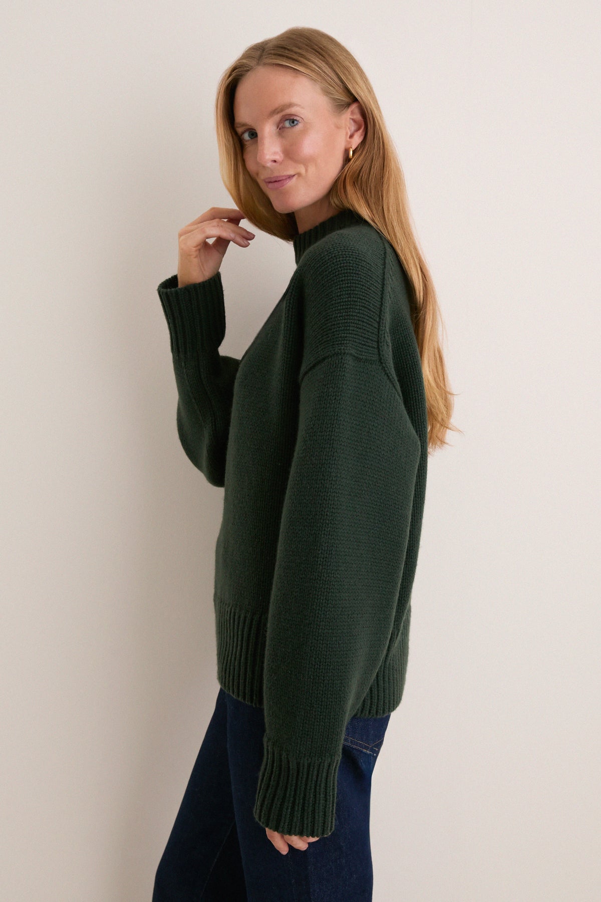 Hunter Green Genevieve Cashmere Wool Blend Crewneck Sweater
