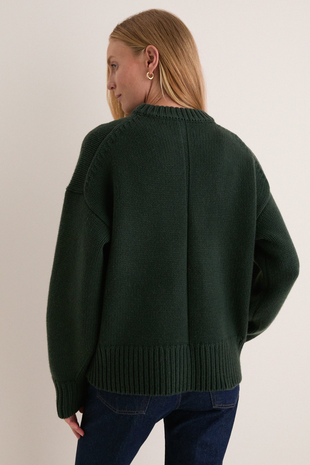 Hunter Green Genevieve Cashmere Wool Blend Crewneck Sweater