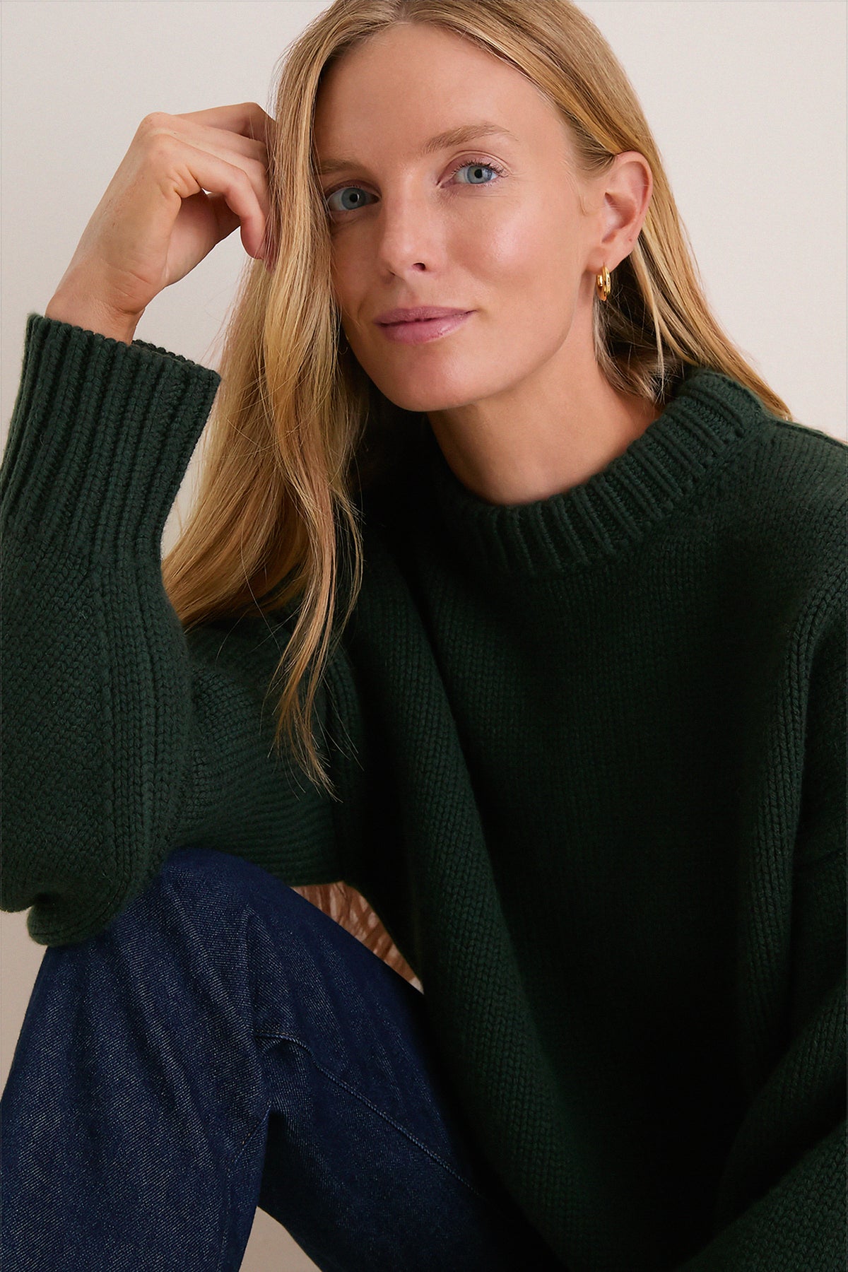 Hunter Green Genevieve Cashmere Wool Blend Crewneck Sweater