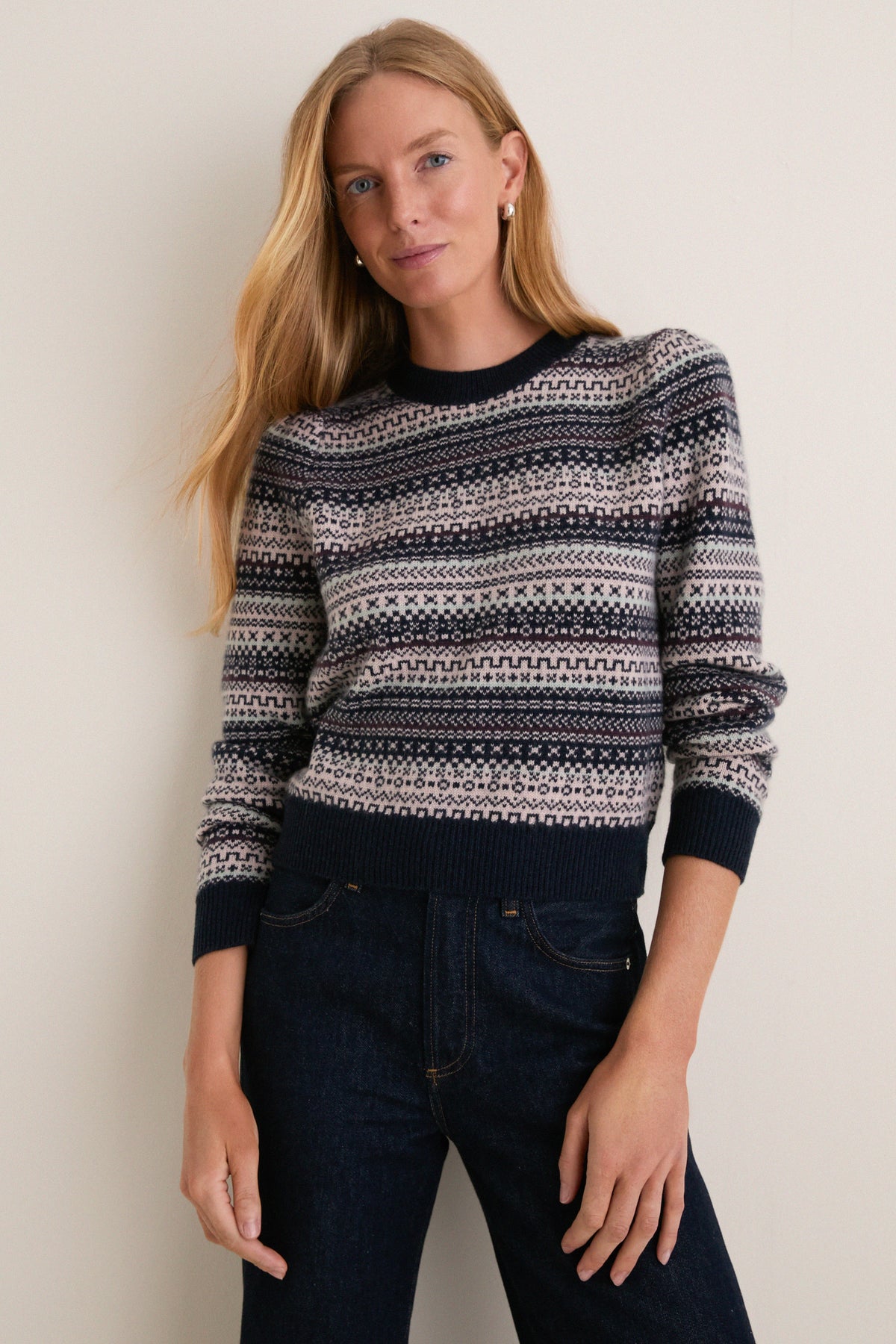 Chalet Fair Isle Cashmere Puff Sleeve Macy Crewneck Sweater