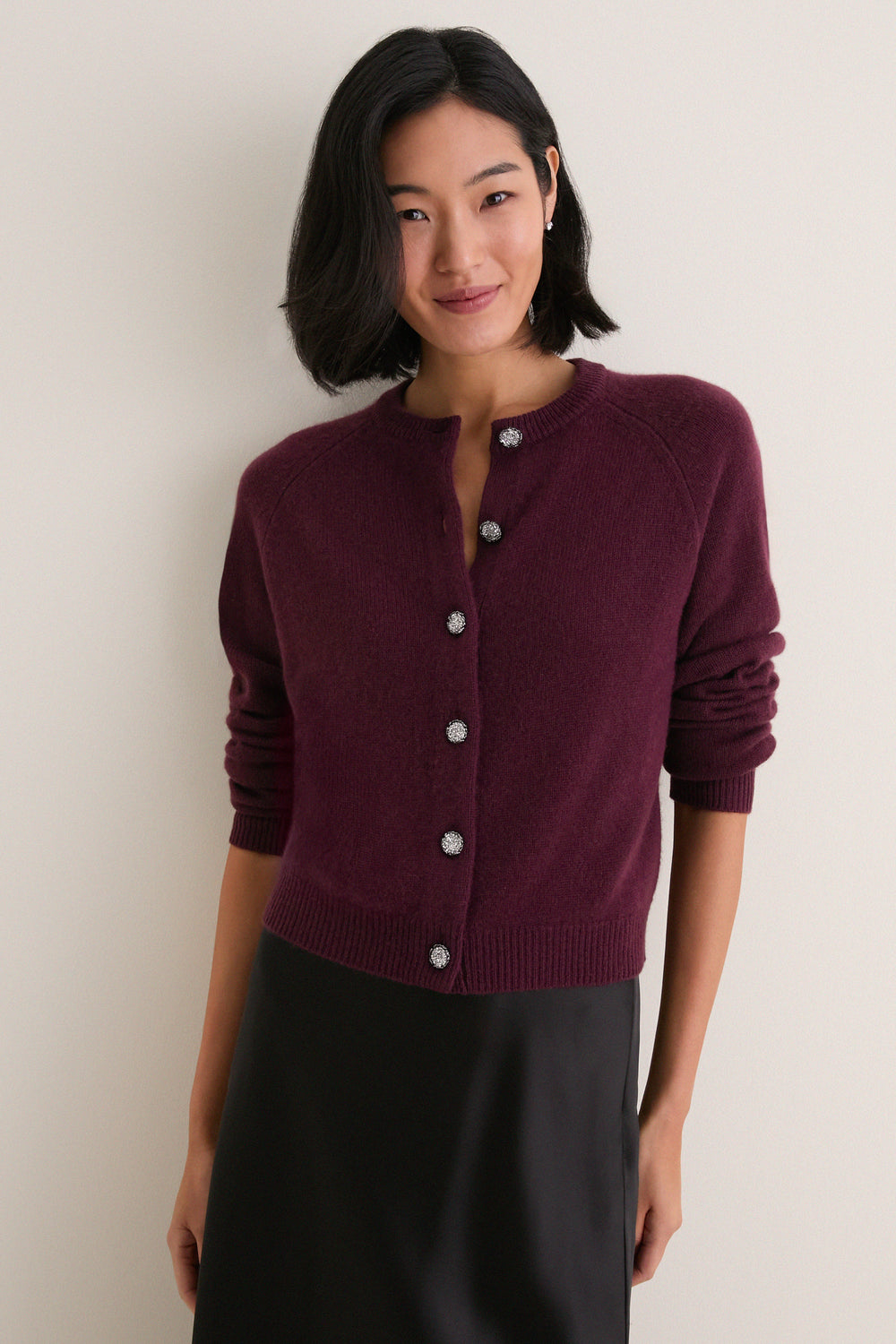 Winetasting Cashmere Embellished Button Lillian Cardigan