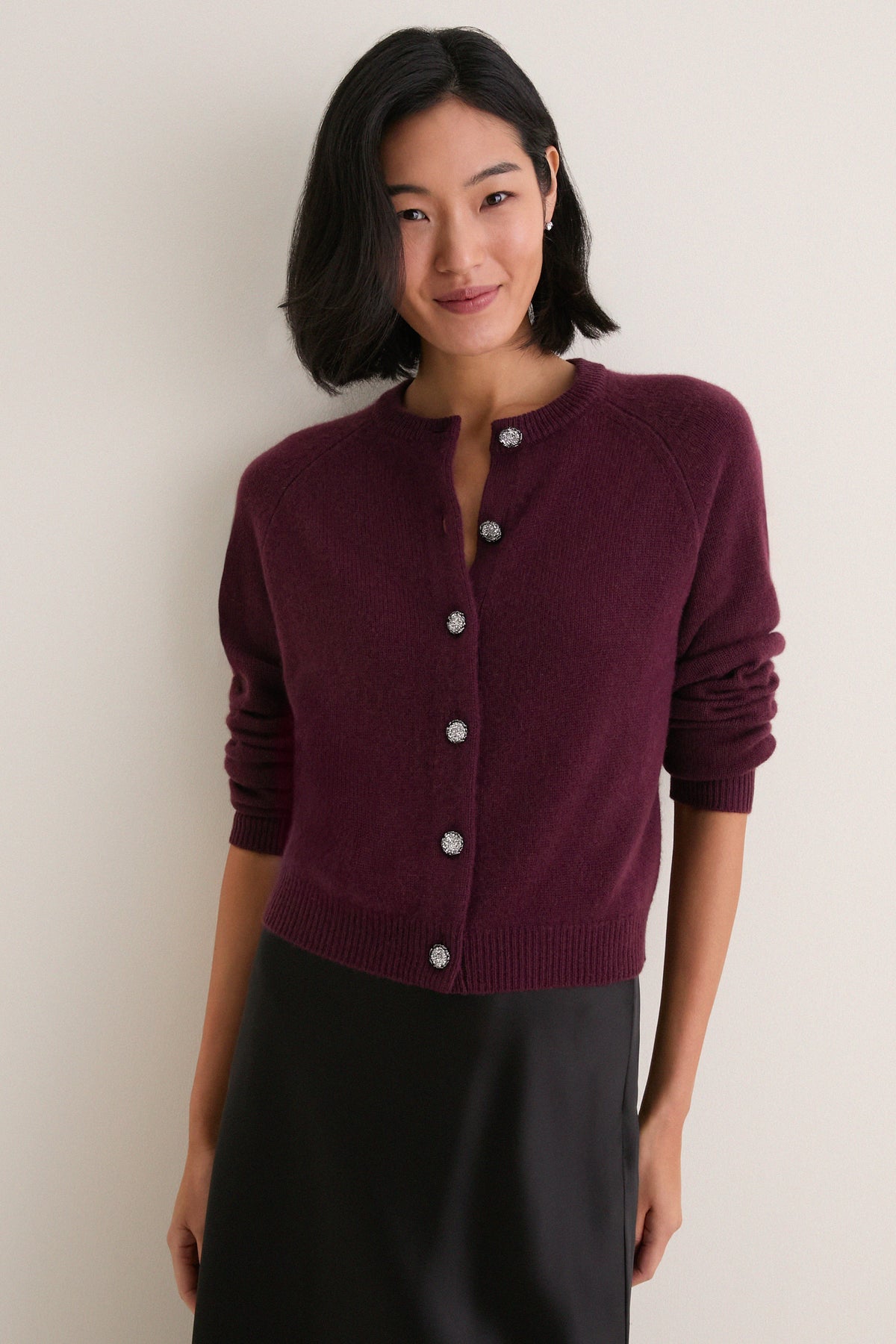 Winetasting Cashmere Embellished Button Lillian Cardigan