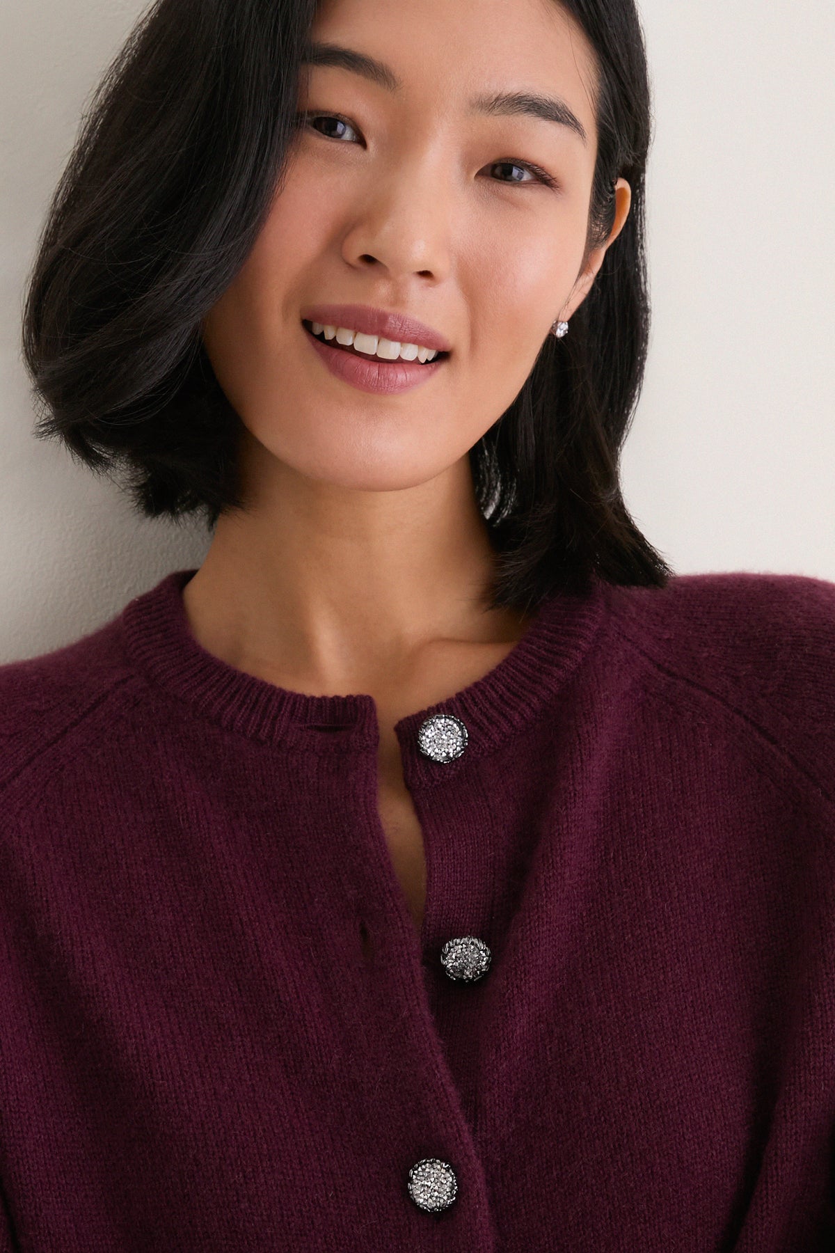 Winetasting Cashmere Embellished Button Lillian Cardigan