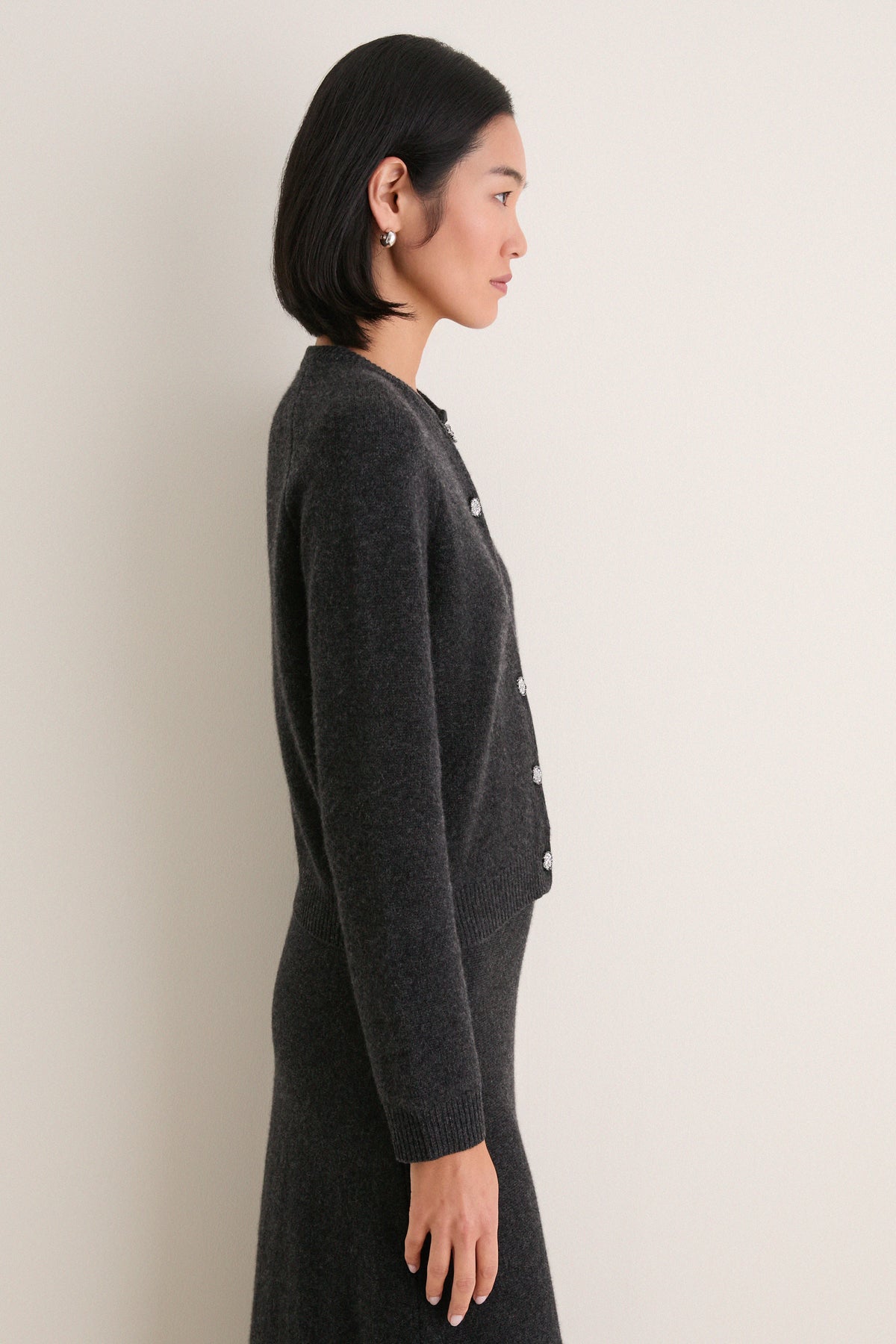 Charcoal Cashmere Embellished Button Lillian Cardigan
