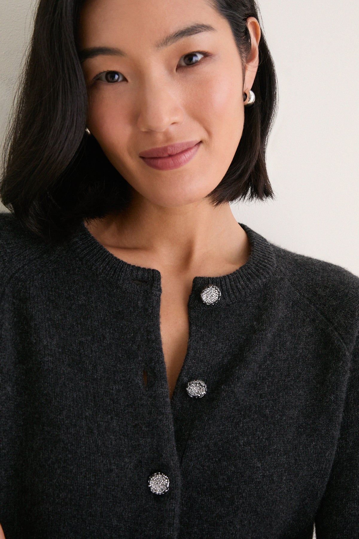 Charcoal Cashmere Embellished Button Lillian Cardigan