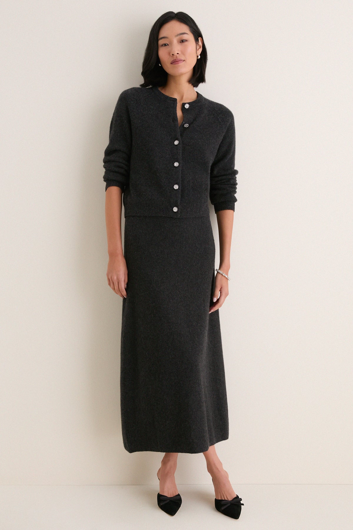 Charcoal Cashmere Embellished Button Lillian Cardigan