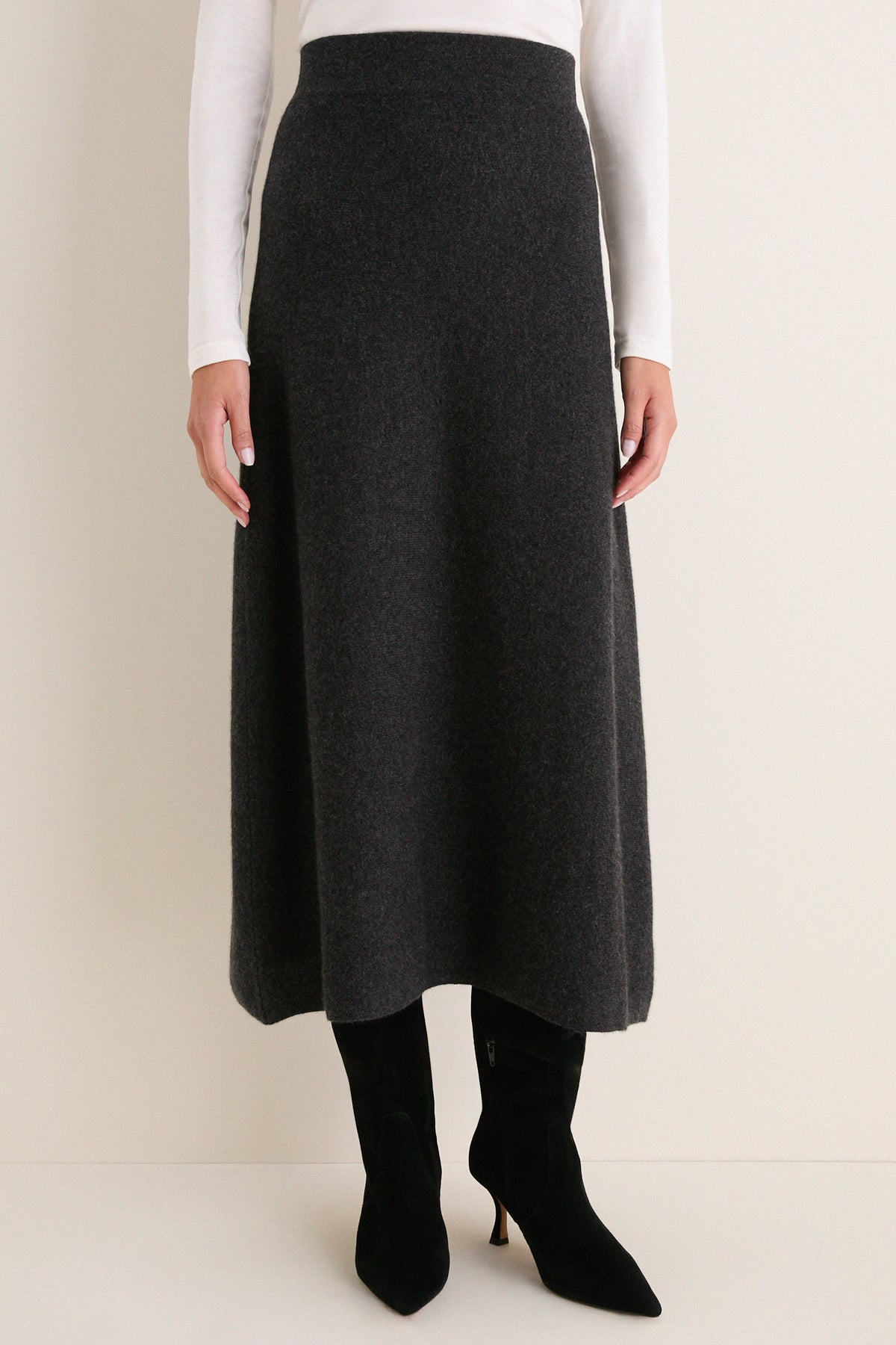 Charcoal Cashmere Wool Blend Maeve Midi Skirt
