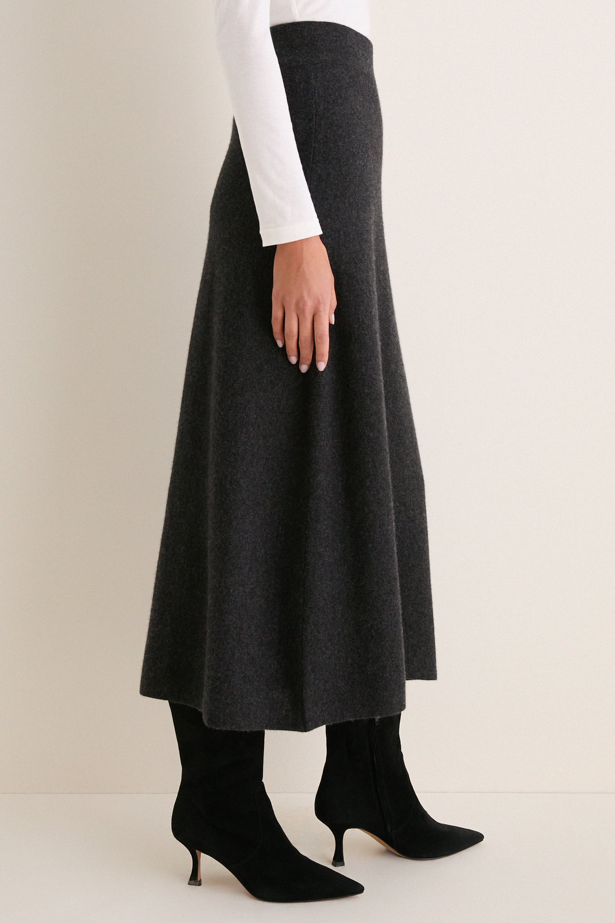 Charcoal Cashmere Wool Blend Maeve Midi Skirt
