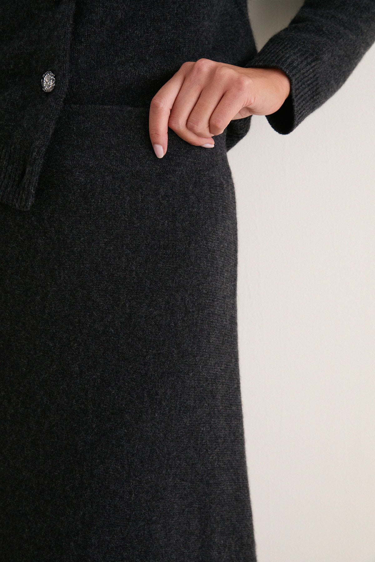 Charcoal Cashmere Wool Blend Maeve Midi Skirt