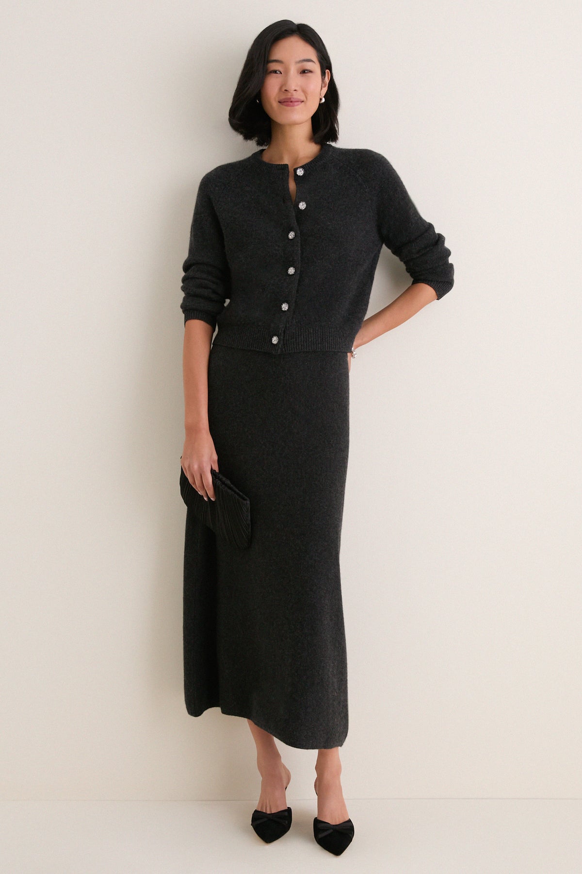Charcoal Cashmere Wool Blend Maeve Midi Skirt