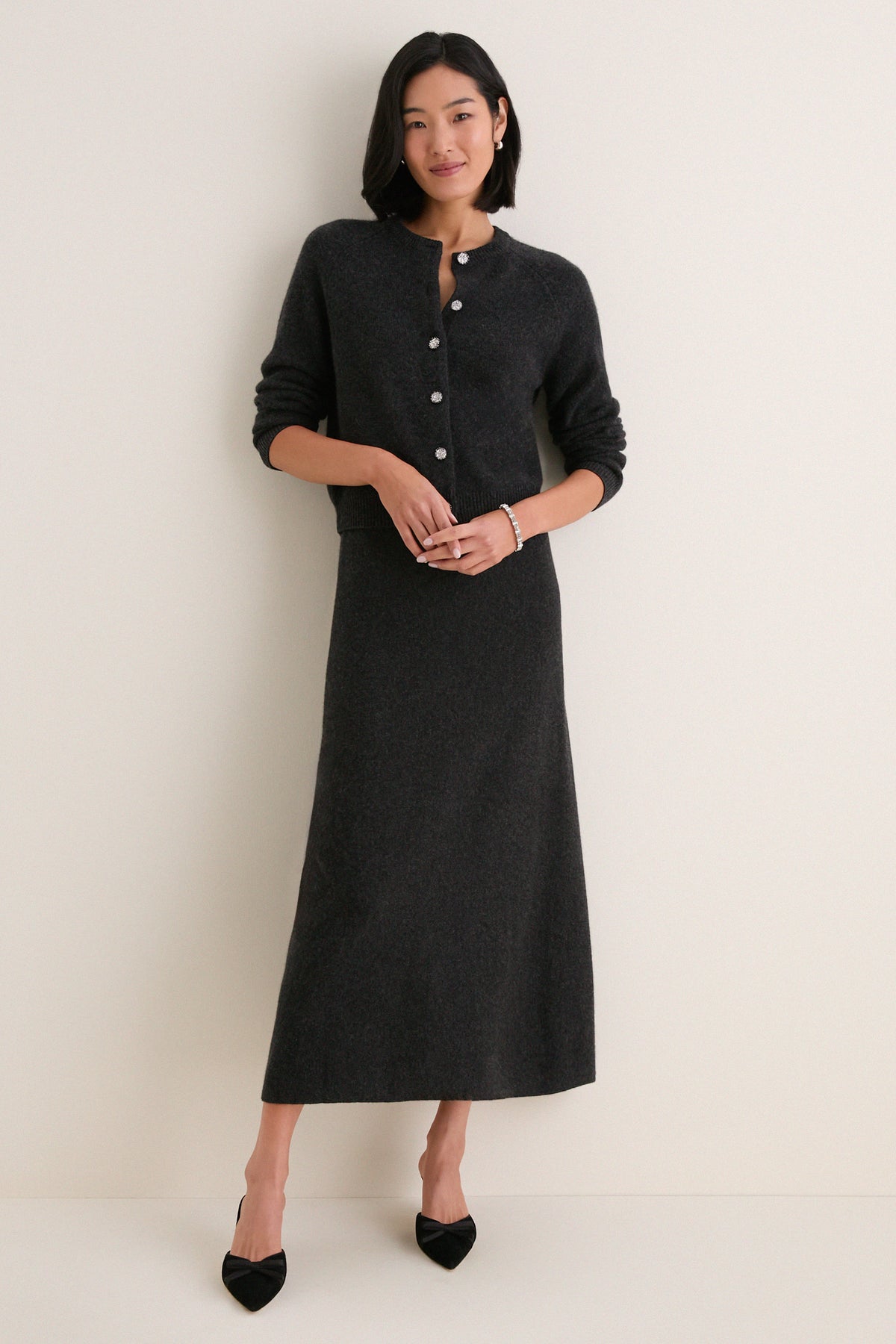 Charcoal Cashmere Wool Blend Maeve Midi Skirt