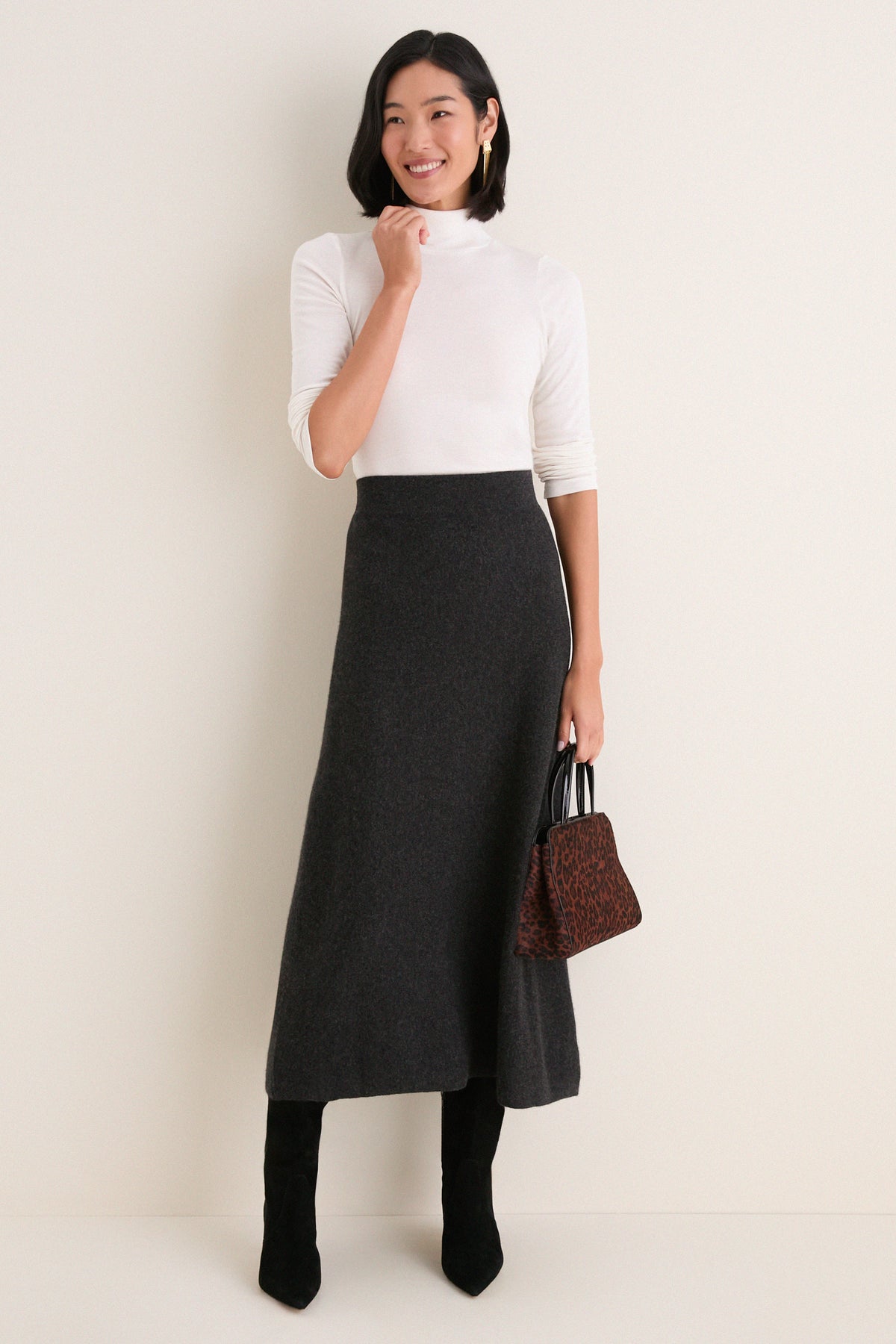 Charcoal Cashmere Wool Blend Maeve Midi Skirt