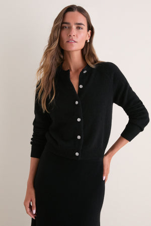 Black Cashmere Embellished Button Lillian Cardigan