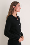 Black Cashmere Embellished Button Lillian Cardigan