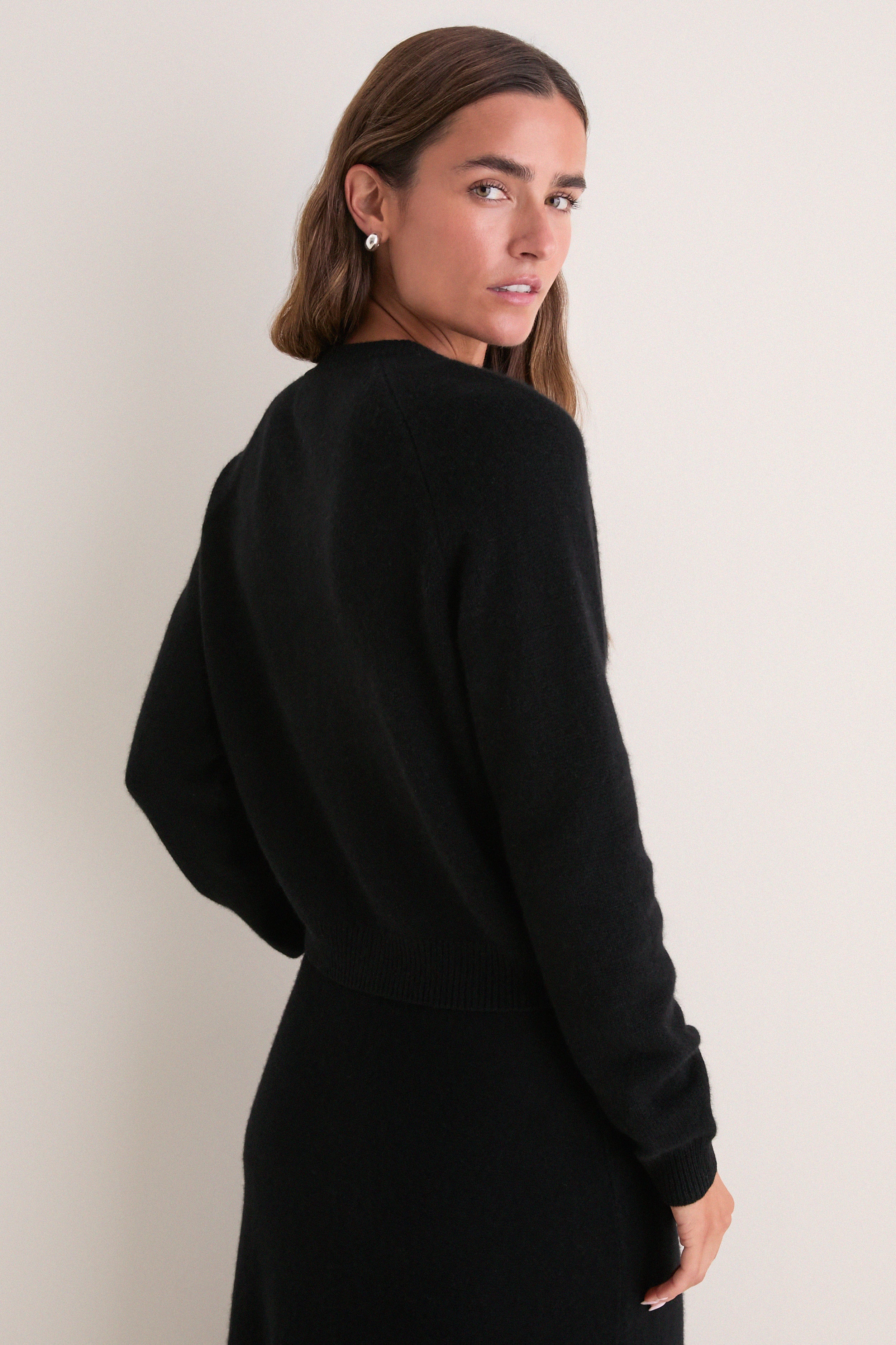 Black Cashmere Embellished Button Lillian Cardigan | Tuckernuck