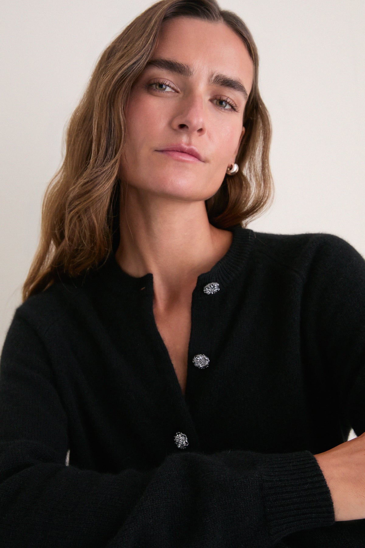 Black Cashmere Embellished Button Lillian Cardigan