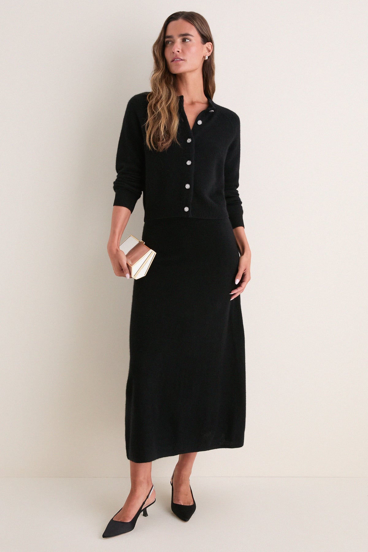 Black Cashmere Maeve Midi Skirt