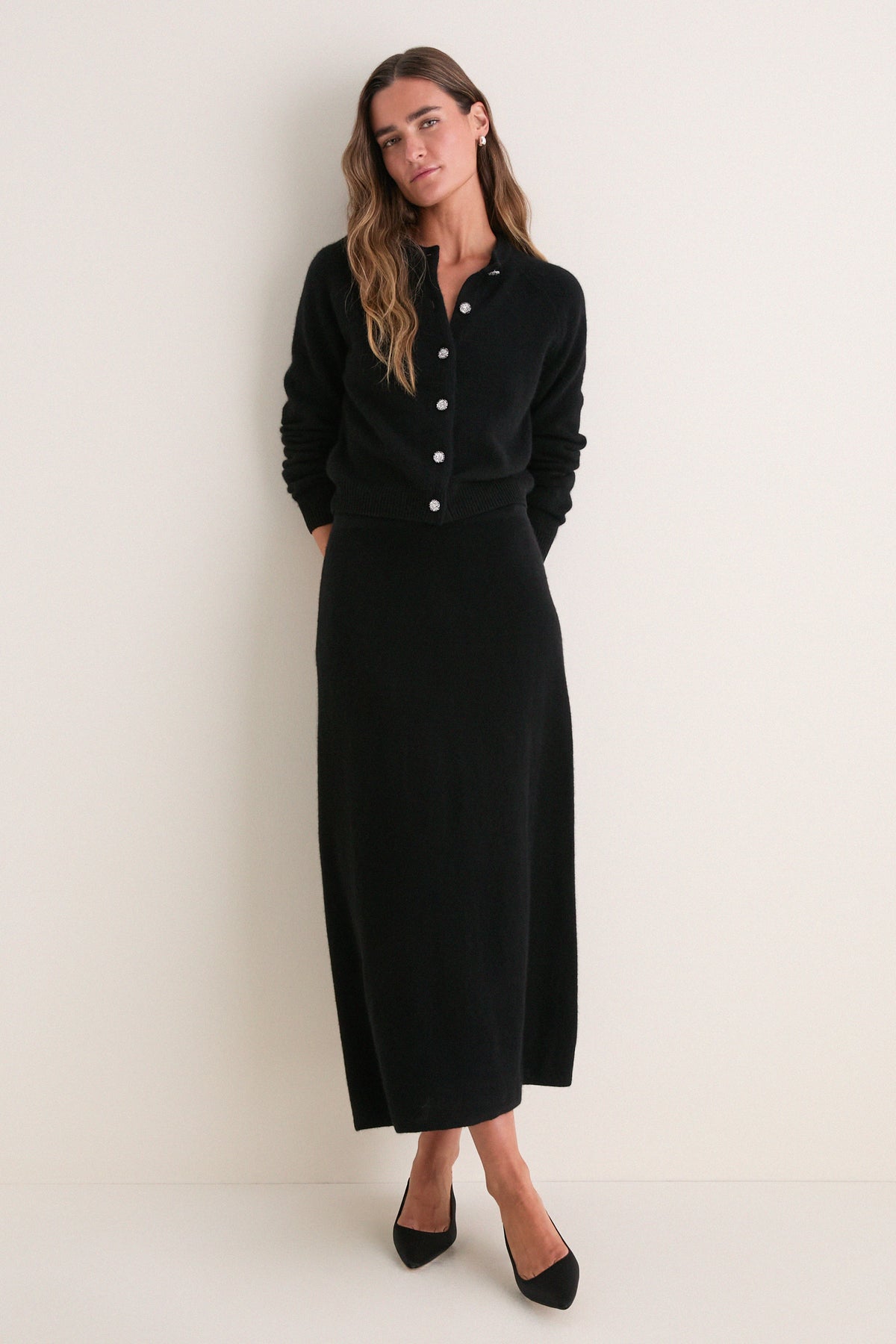 Black Cashmere Maeve Midi Skirt