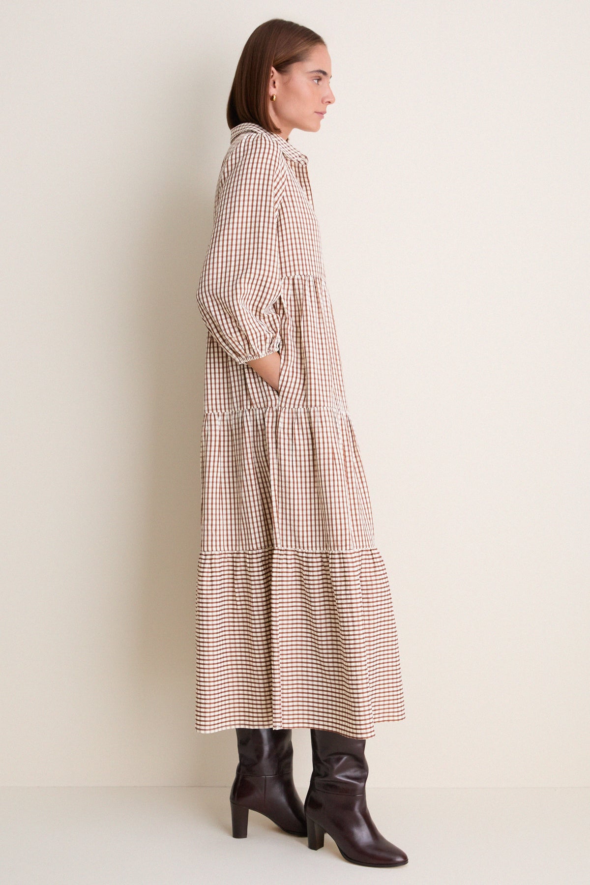 Brown Gingham Cotton Mabel Maxi Dress