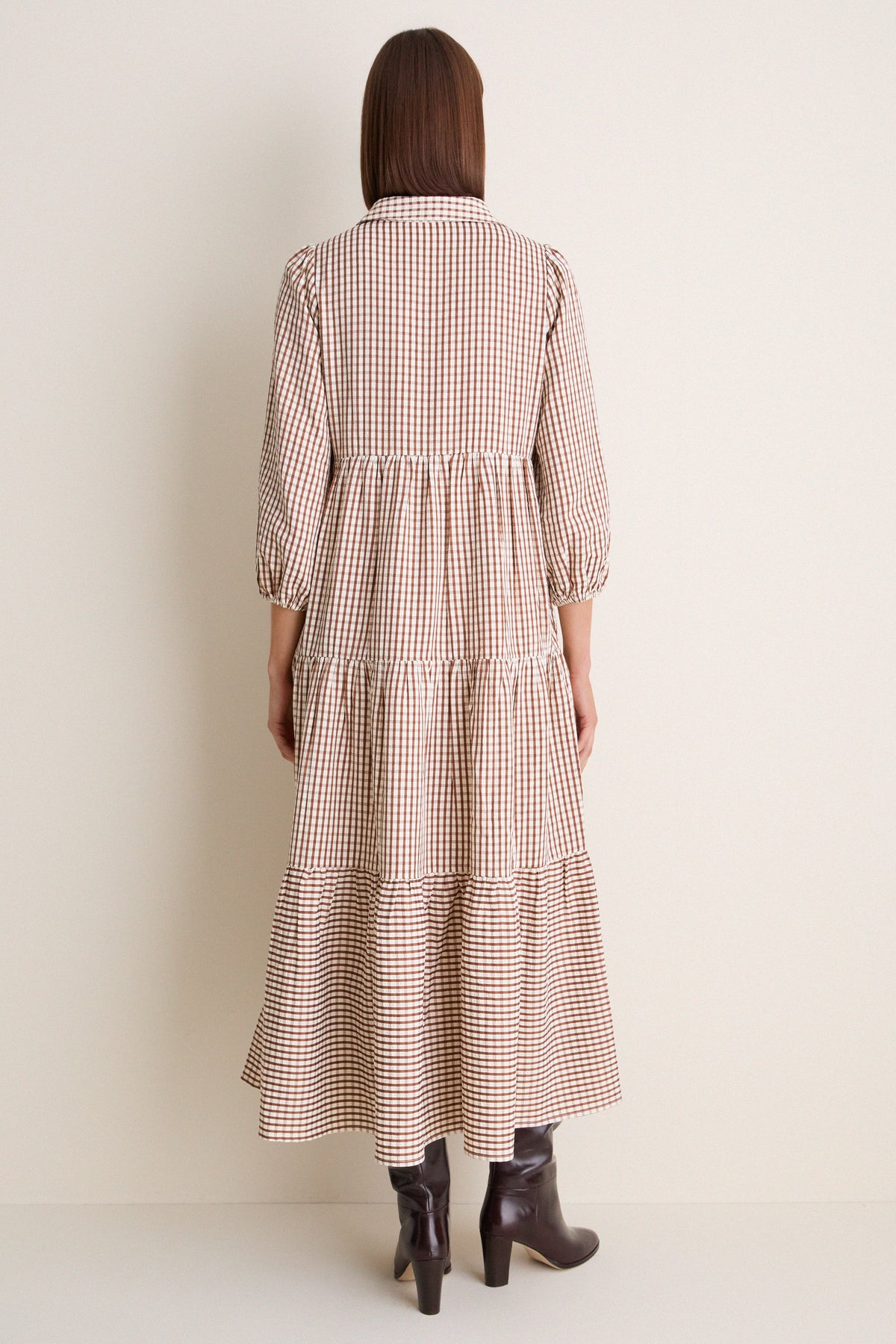 Brown Gingham Cotton Mabel Maxi Dress