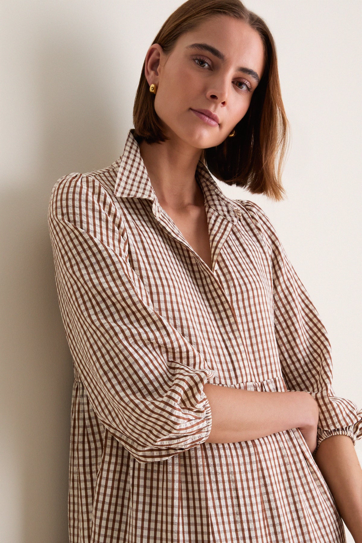 Brown Gingham Cotton Mabel Maxi Dress
