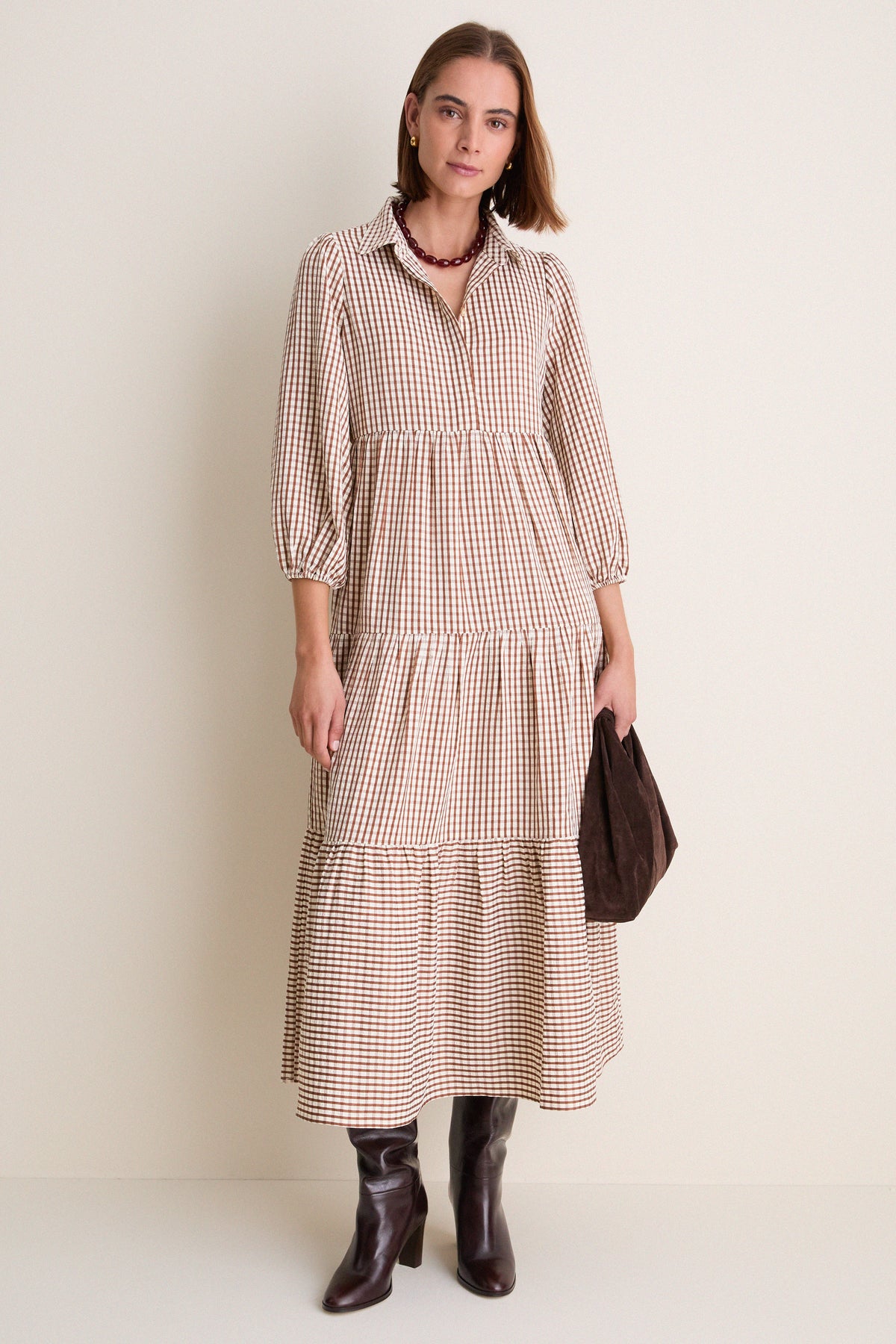 Brown Gingham Cotton Mabel Maxi Dress
