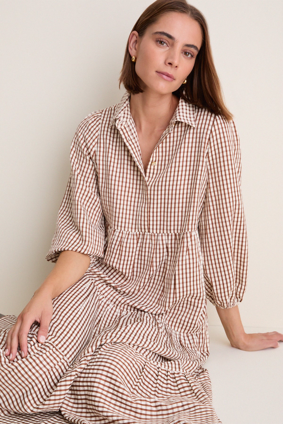 Brown Gingham Cotton Mabel Maxi Dress