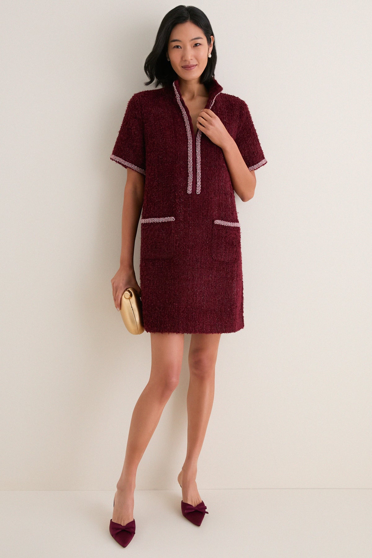 Wine Tweed Ophelia Dress
