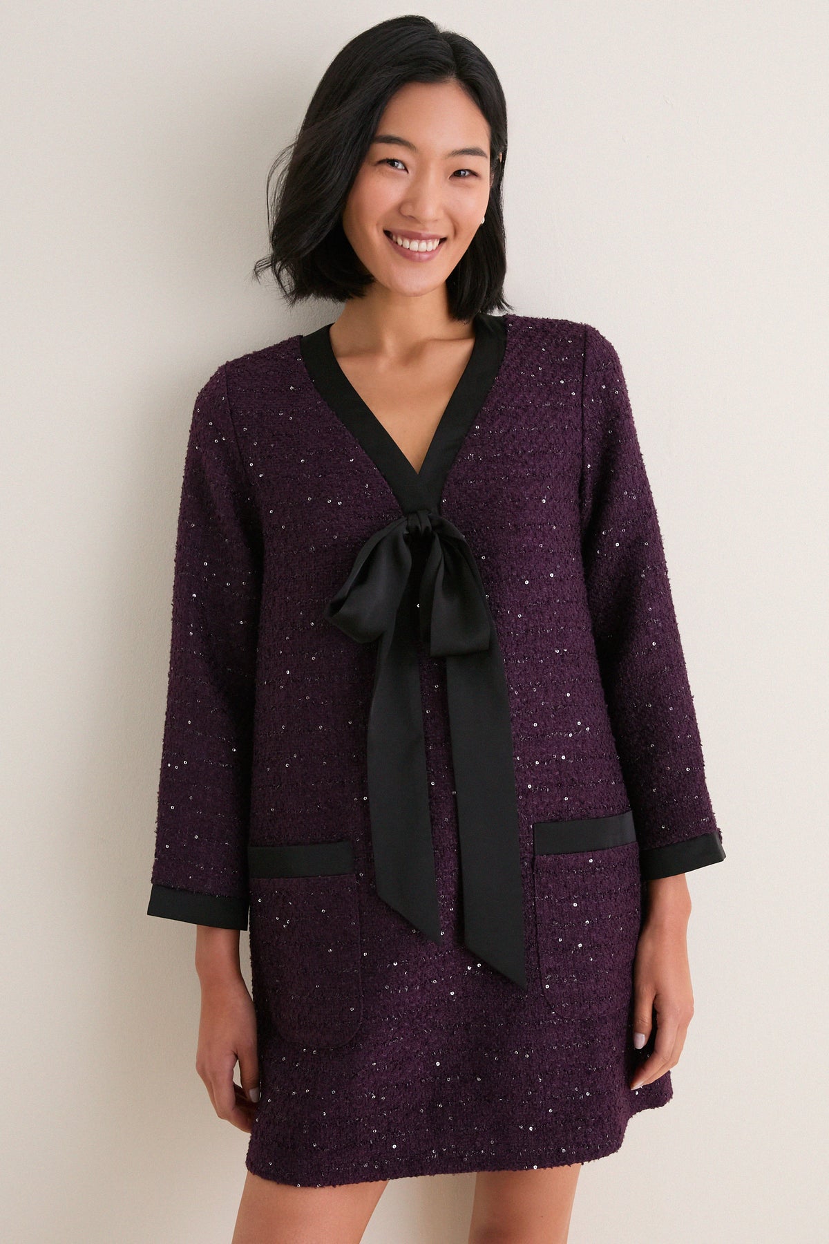 Purple Coco Tweed Bow Dress