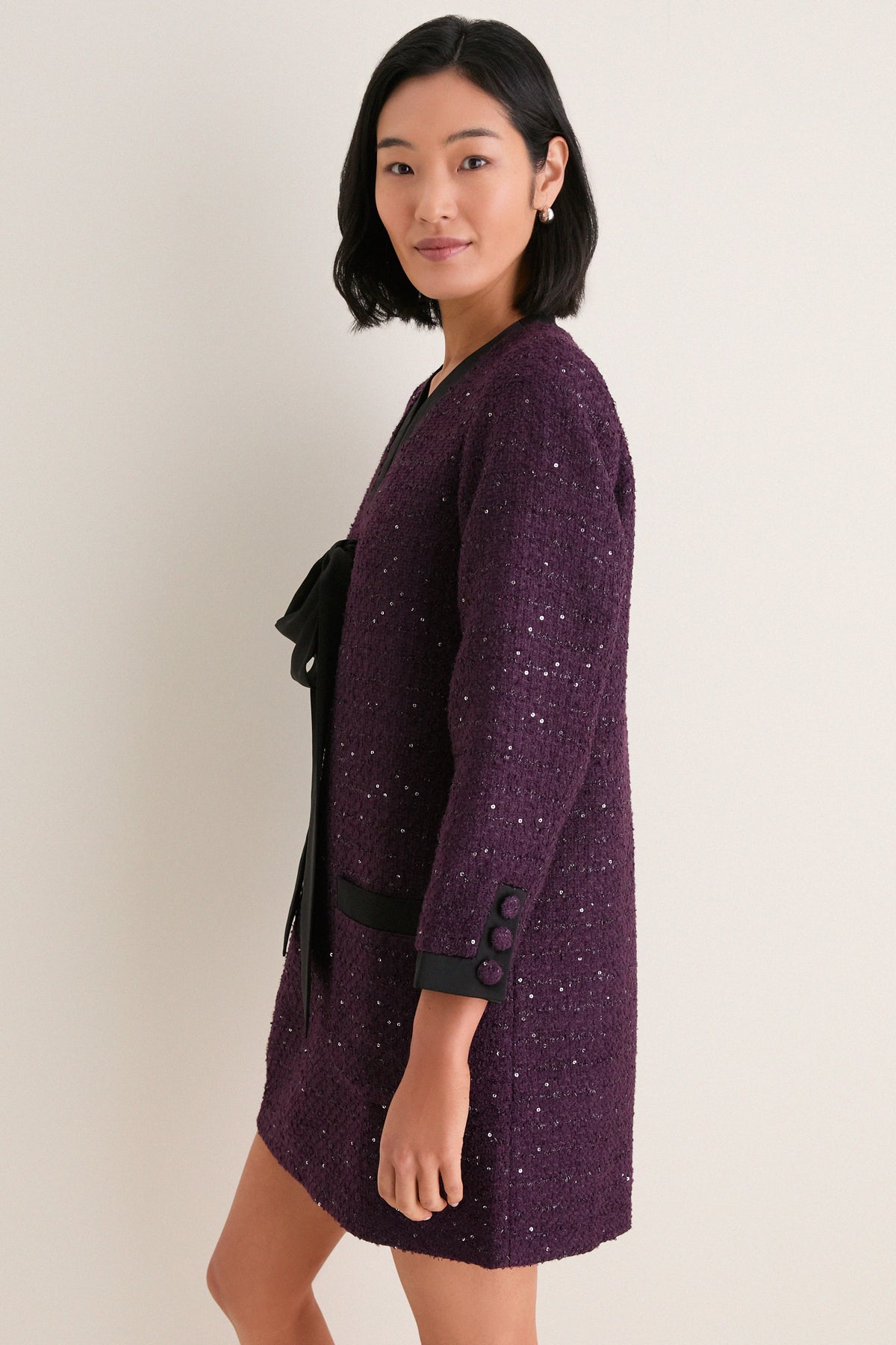 Purple Coco Tweed Bow Dress