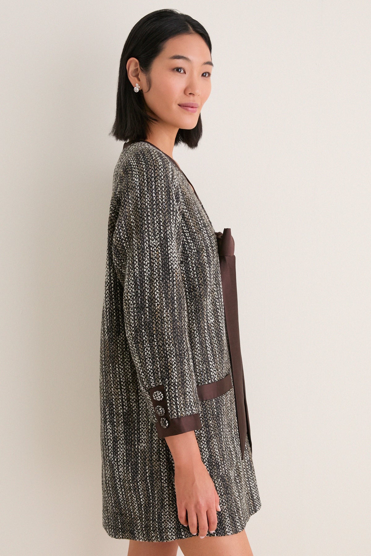 Brown Multi Coco Tweed Bow Dress